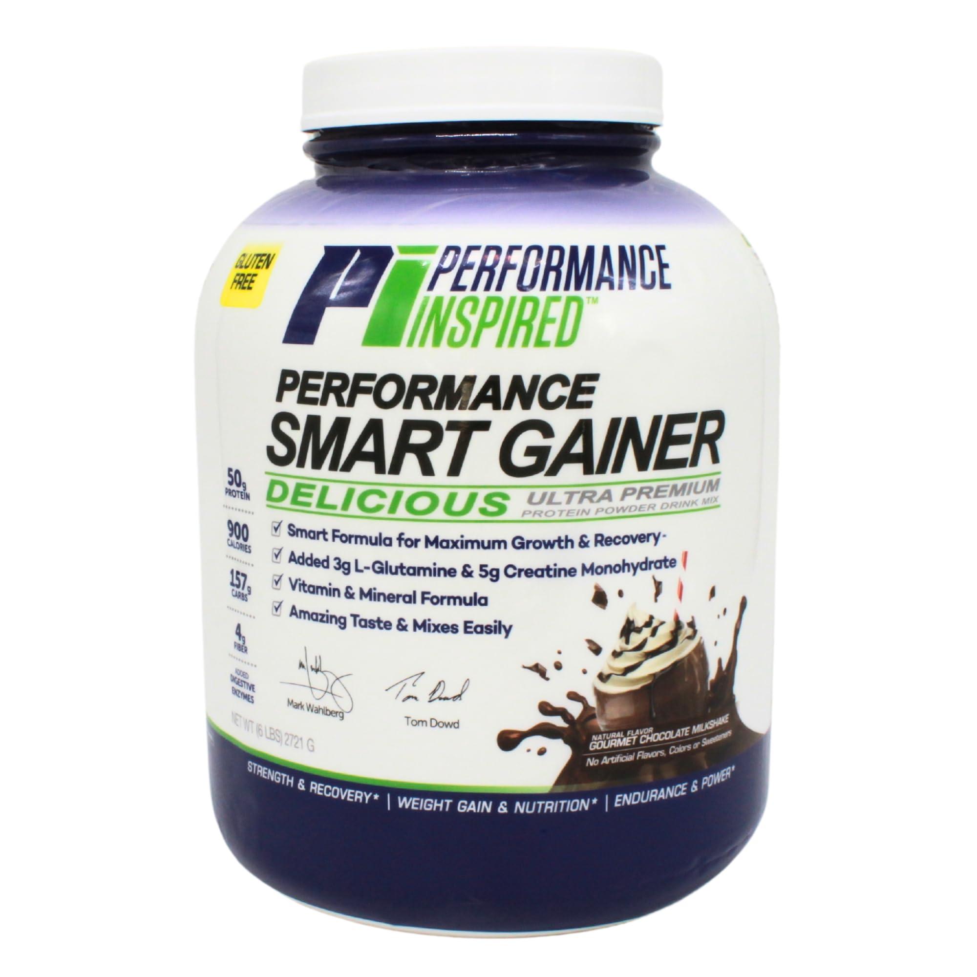 PERFORMANCE INSPIRED Performance Inspired Nutrition Smart Mass Gainer - Recover & Rebuild Muscles - Contains Added L-Glutamine – Big 50G Protein - Creatine - Fiber - Digestive Enzymes - Chocolate Milkshake - 6 Pounds