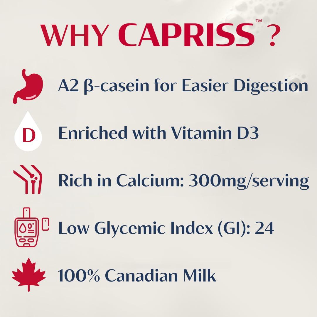 CAPRISS Capriss Whole Goat Milk Powder, 22.5oz | Canadian Family Farm Sourced, Vitamin D Enriched, High Protein & Calcium, A2 Milk, Easy to Digest, Gluten Free | No Antibiotics, No rBST, No Preservatives