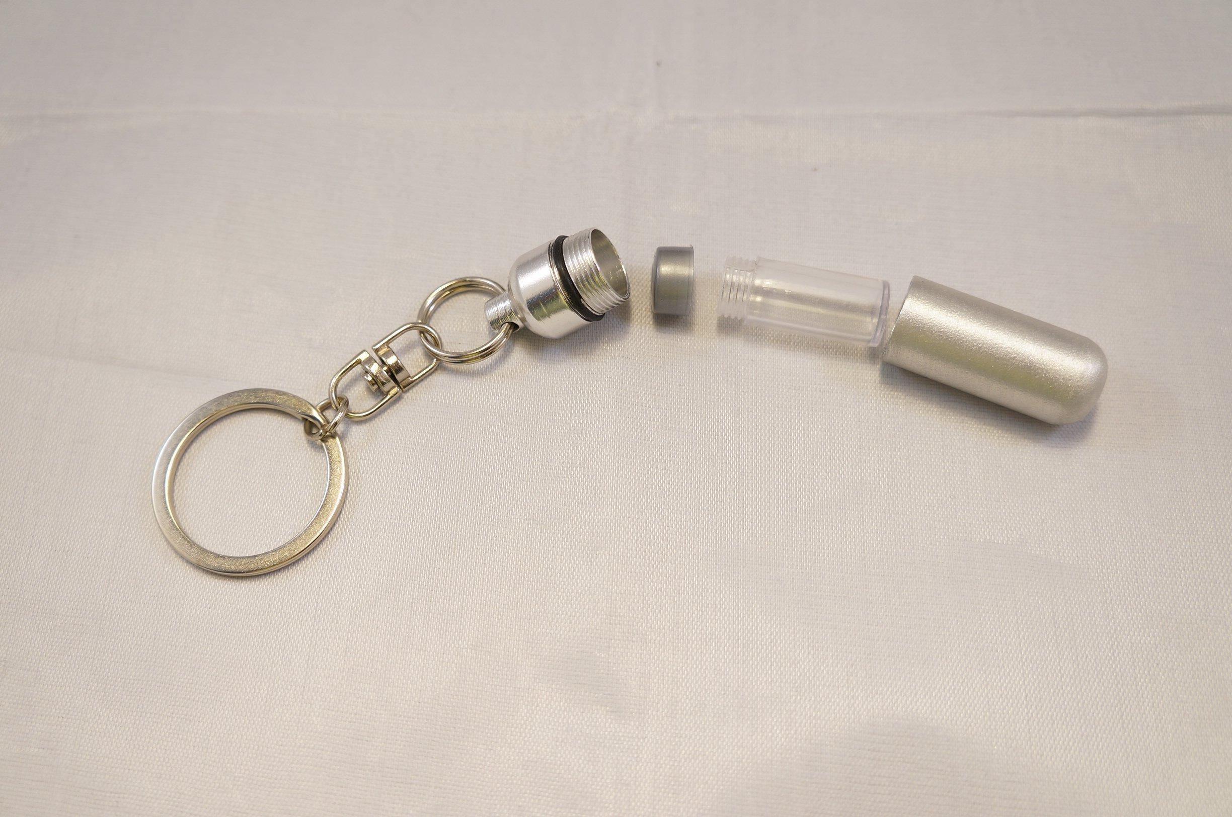 Pasco Specialty Products Unique Brushed Silver Motorcycle Pocket Pill Holder/Container/Stash with Engraved US Flag on Swivel Steel Keychain