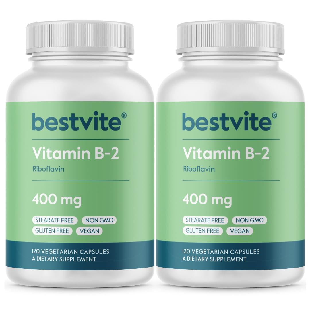 BESTVITE BESTVITE Vitamin B-2 (Riboflavin) 400mg (240 Vegetarian Capsules) (120 x 2) - No Stearates - Vegan - Non GMO - Gluten Free