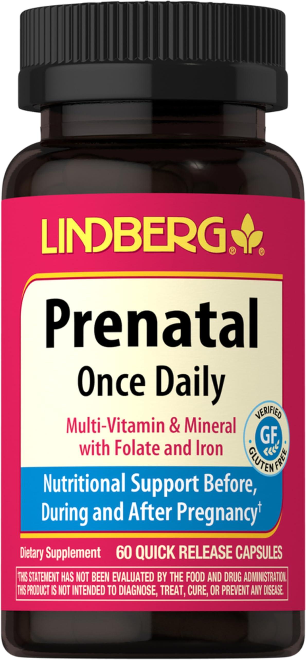 Lindberg Lindberg Prenatal Vitamins for Women | 60 Capsules | Multivitamin & Mineral with Folate and Iron | Once Daily Supplement | Non-GMO, Gluten Free