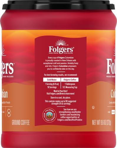 Folgers Folgers 100% Colombian Coffee, Medium Roast Ground Coffee, 9.6 Ounce Canister