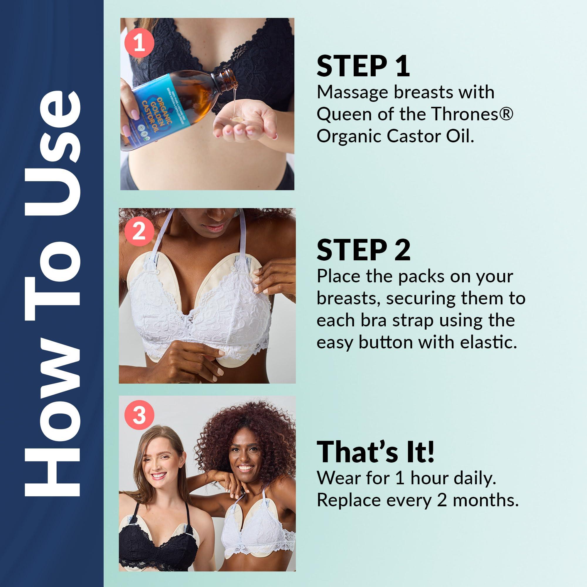 QUEEN OF THE THRONES QUEEN OF THE THRONES Castor Oil Pack for Breast (Large) - Heatless, Less-Mess, Reusable - Organic Cotton Flannel, Comfort Fit, Soft Straps & Naturopathic Doctor Designed (Castor Oil Sold Separately)