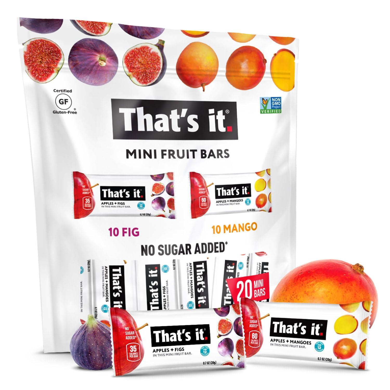That's it. That's it. Mini Fruit Bars Variety (20 Pack) No Sugar Added, Plant-Based, Vegan & Gluten Free, Breakfast Bar, Paleo, for Children & Adults, Non GMO, Fiber