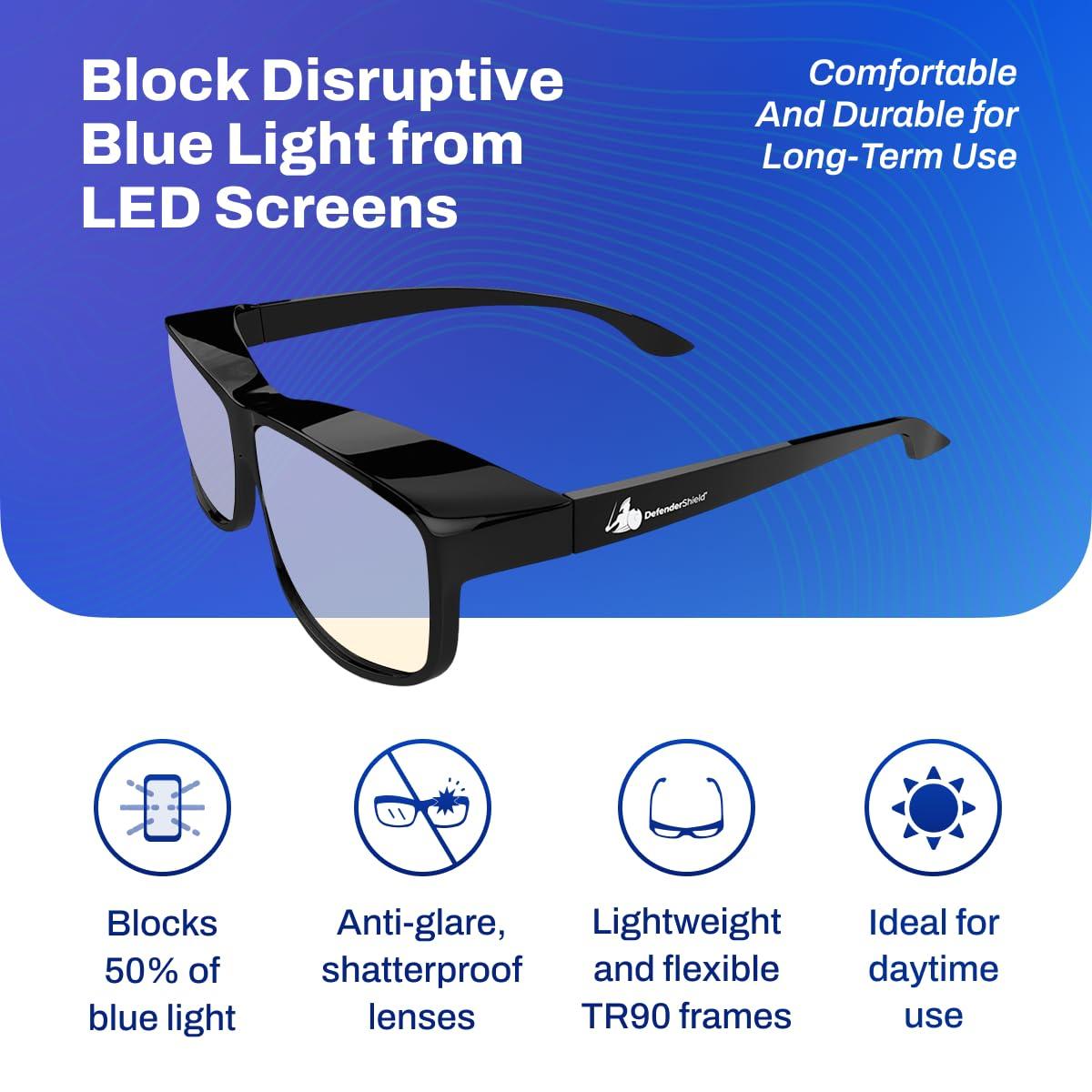 DefenderShield DefenderShield Premium Fit-Over Blue Light Blocking Glasses - Daytime - Yellow Tint to Block Harmful Blue Light from Gaming PC, Laptop and Smartphone Glare - Digital Eye Strain Protection