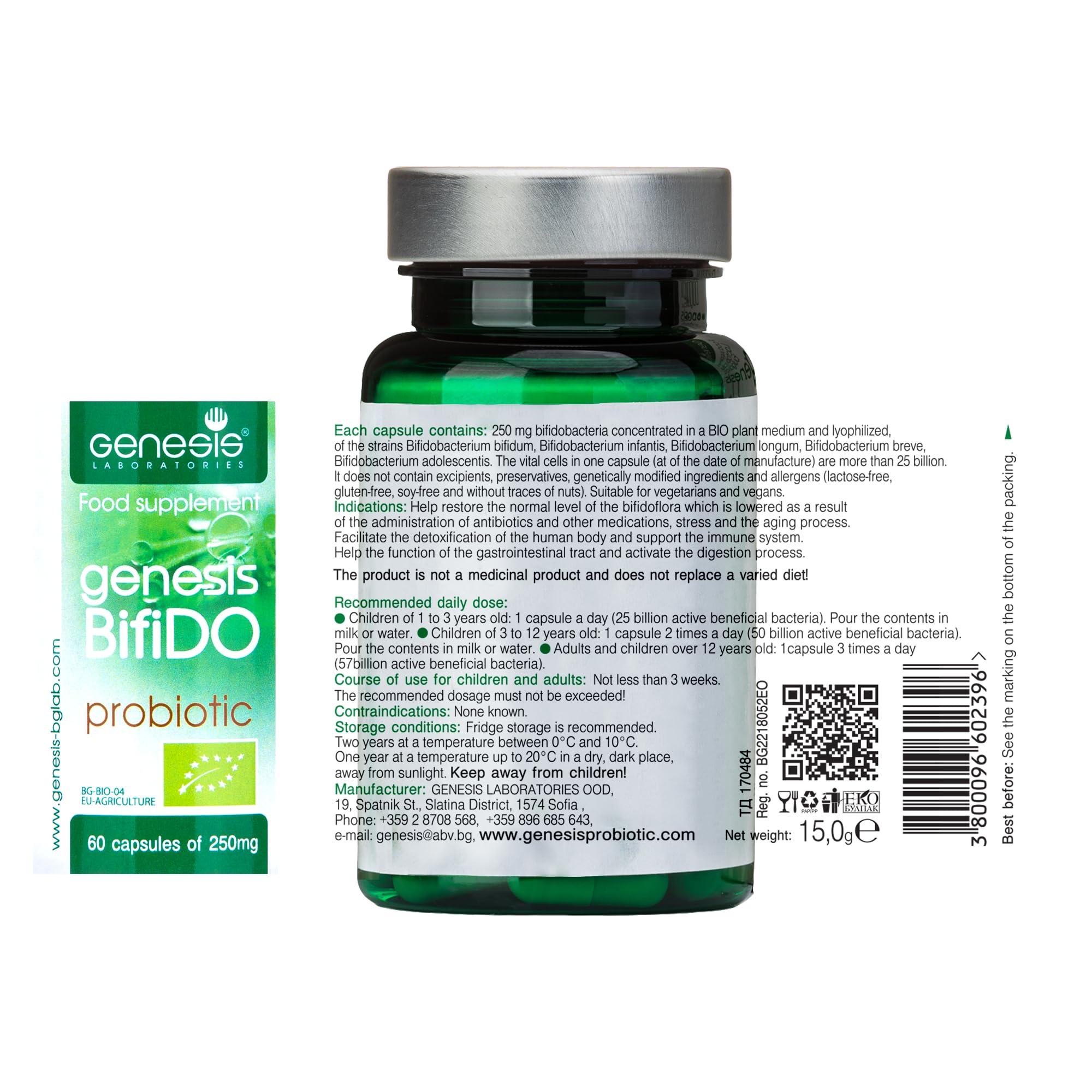 Genesis Laboratories Genesis Bifido Bio Probiotic with Lactobacillus 250 Mg per Capsule 60 caps