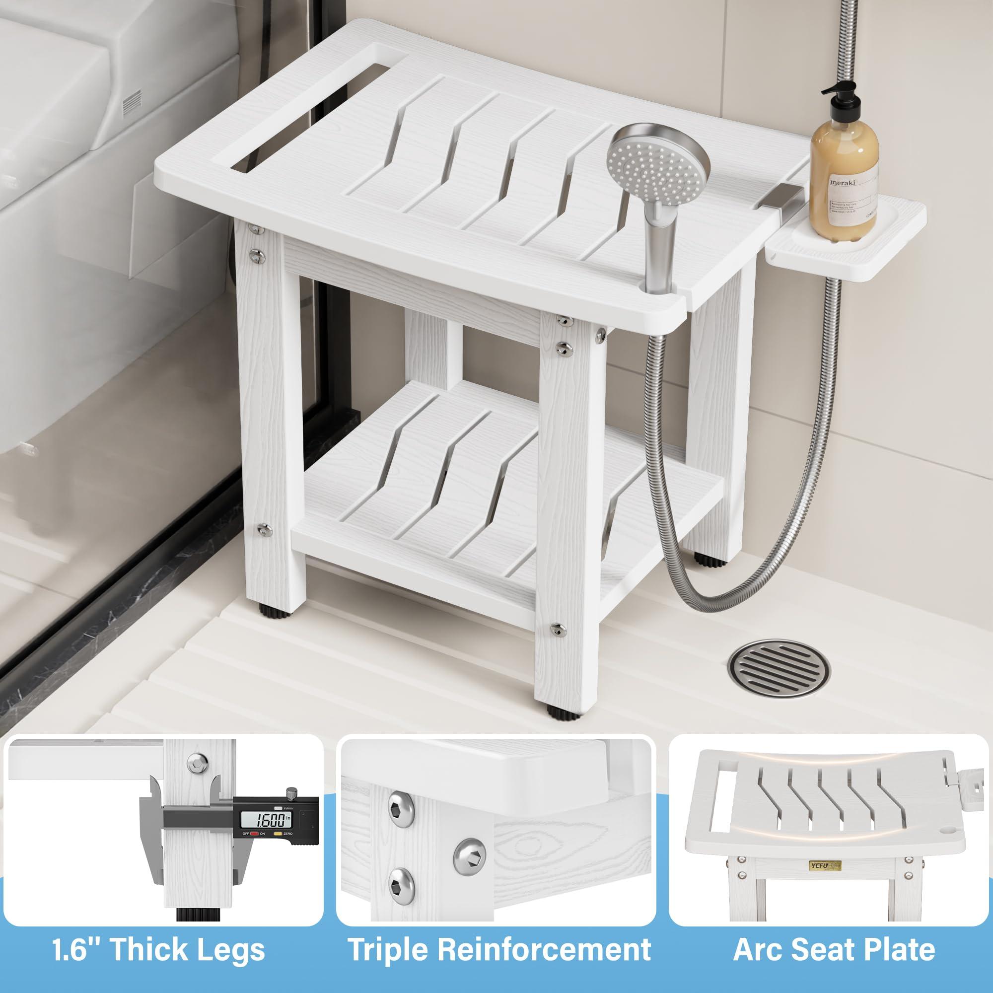 YEFU Elderly Shower Chair for Inside Shower: Shower Stool Waterproof Plastic White Small for Shaving Legs Bathtub Small Spaces - Shower Bench Seat for Adults Seniors Disabled