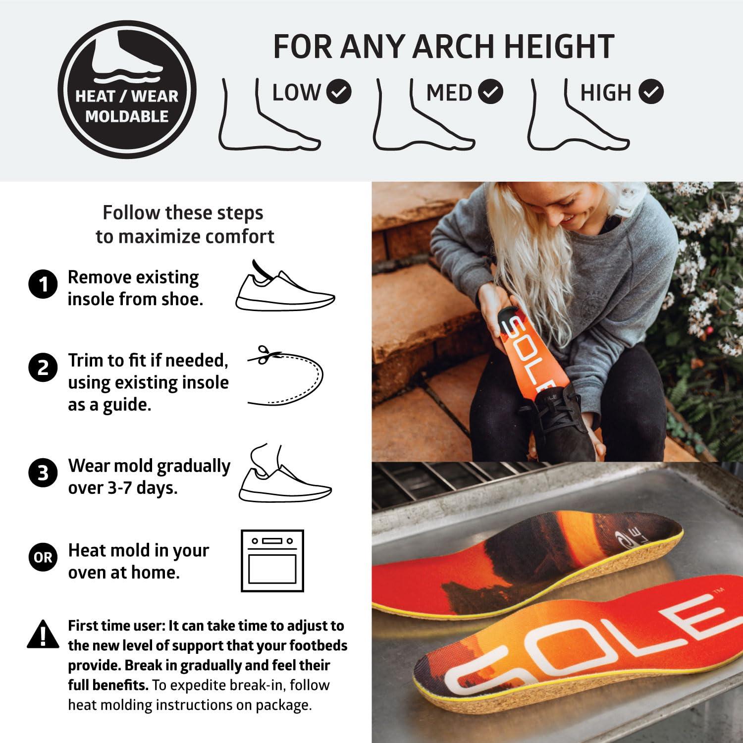 SOLE SOLE Performance Medium Plantar Fasciitis Insoles, Men & Women - Arch Support Inserts for Foot Health and Heel Pain Relief, Orthotic Shoe Inserts Men & Women