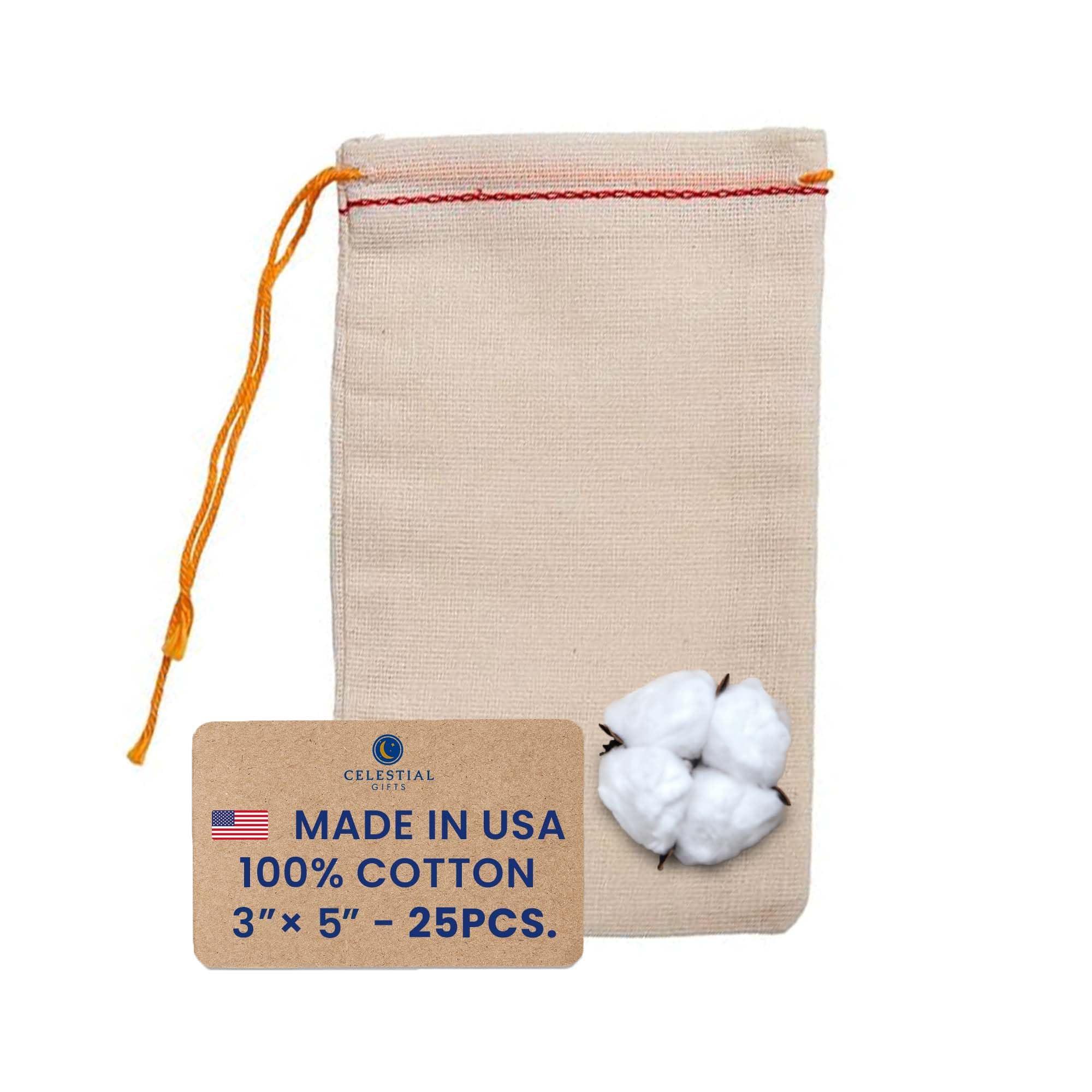Celestial Gifts Celestial Gifts Muslin Bags - Drawstring Bags Small 25pcs - 3x5, Reusable Tea Bags, Jewelry Gift, Spice and Cotton Gift Sachet Bags - 100% Cotton - Made in USA - (Red Hem & Orange Drawstring)