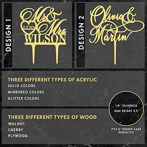 Be Burgundy Personalized Wedding Cake Toppers w/Names, Wedding Cake Toppers Bride and Groom Names, Anniversary Cake Topper, Wedding Cake Decorations - 2 Styles - 3 Mirrored Acrylic Colors