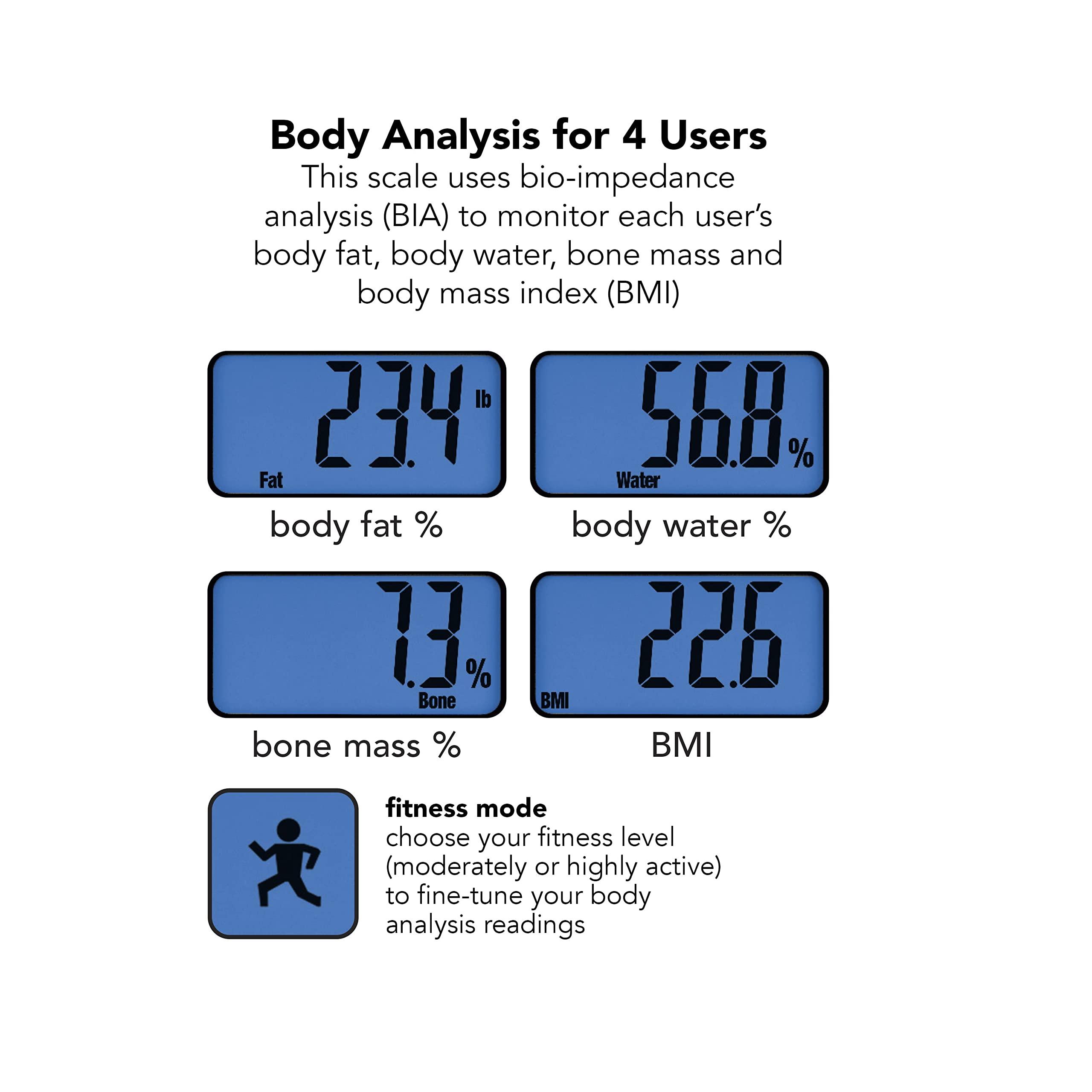 Conair Thinner by Conair Scale for Body Weight, Digital Bathroom Scale with Body Fat, Muscle and BMI in Black