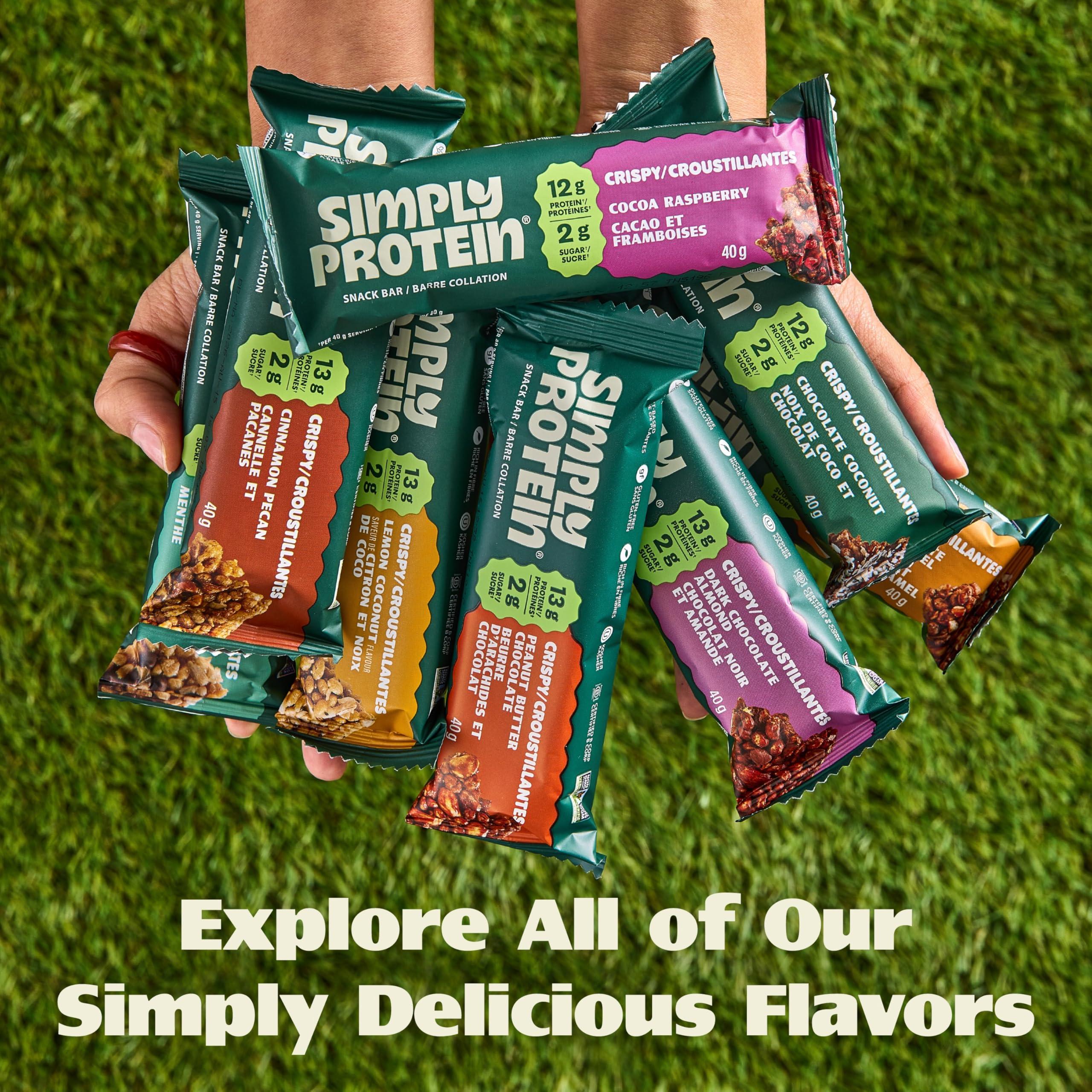 Simply Protein Simply Protein - Lemon Coconut Crispy Bars - Plant Based Protein Bars - Low Carb, Low Sugar, High Fiber - 12g Protein, 2g Sugar, 7g Fiber - Vegan, Gluten Free, Non GMO, Kosher - 24 Bars