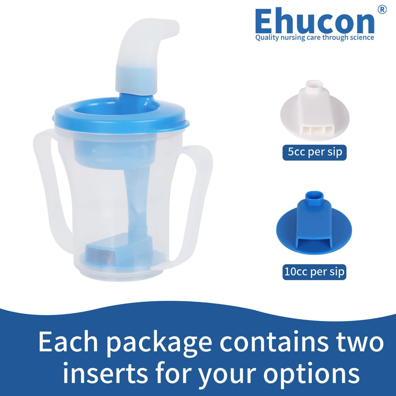 Ehucon Ehucon Dysphagia Regulating Drinking Cup, Prevent Choking for Dysphagia/Dementia/Elderly,Dispenses 5~10cc or 10~15cc of Liquid Each time,Spill-Proof (Blue-Pack of 1 Count)