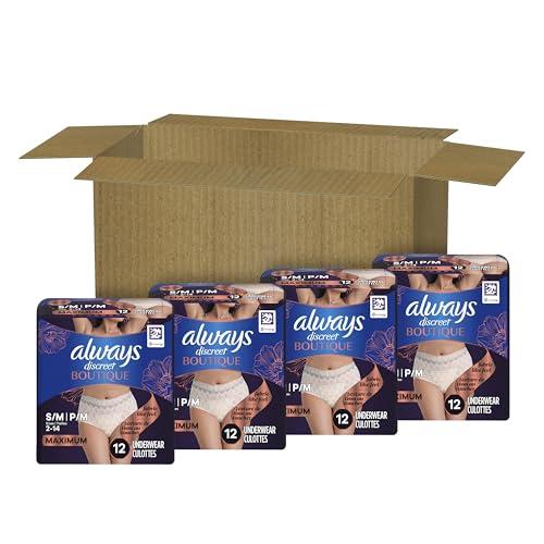 Always Discreet Always Discreet Boutique Incontinence and Postpartum Underwear for Women, Maximum Protection, S/M, Rosy, 48 Count