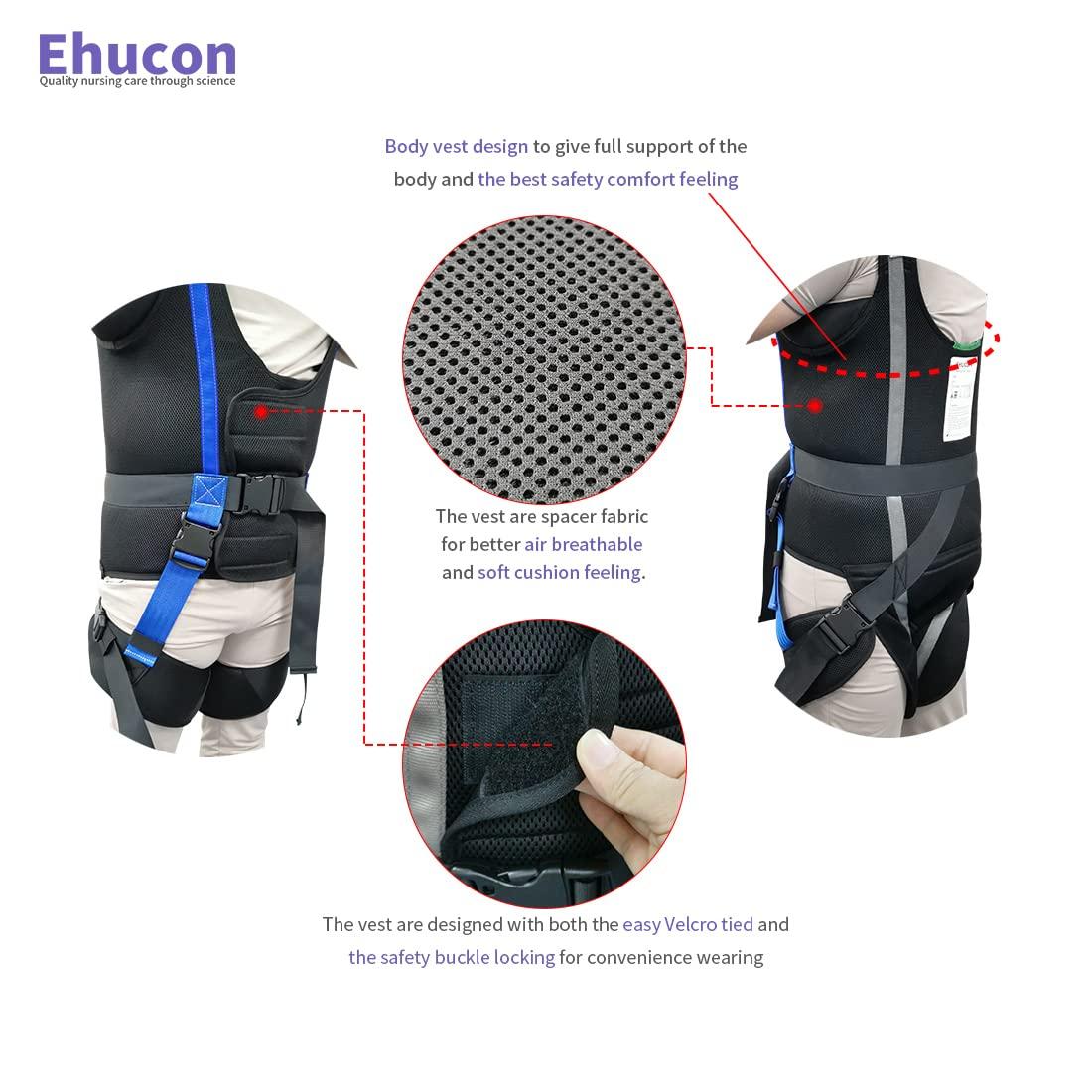 EZ Assistive Ehucon Patient Lift Walking Sling Medical Hoist Standing Aids for Ambulating Support Training, Pelvic Padded 500lbs Safety Loading Weight (Black-M)