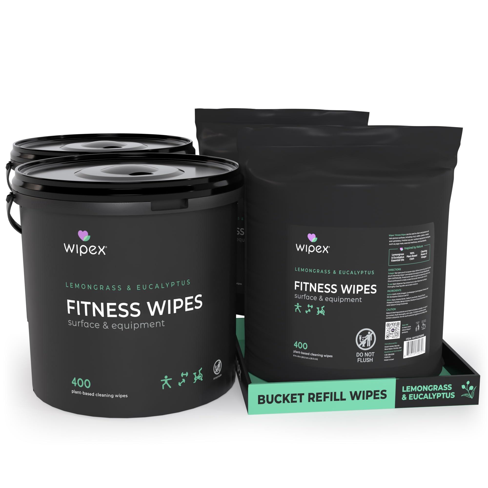 Wipex Wipex Gym Wipes for Equipment Bundle Get 1600 Wipes with (2) Lemongrass & Eucalyptus Buckets & (2) Refill Rolls, Plant-Based Fitness Equipment Wipes, Clean Surfaces & Gear, 400 Count (Pack of 4)