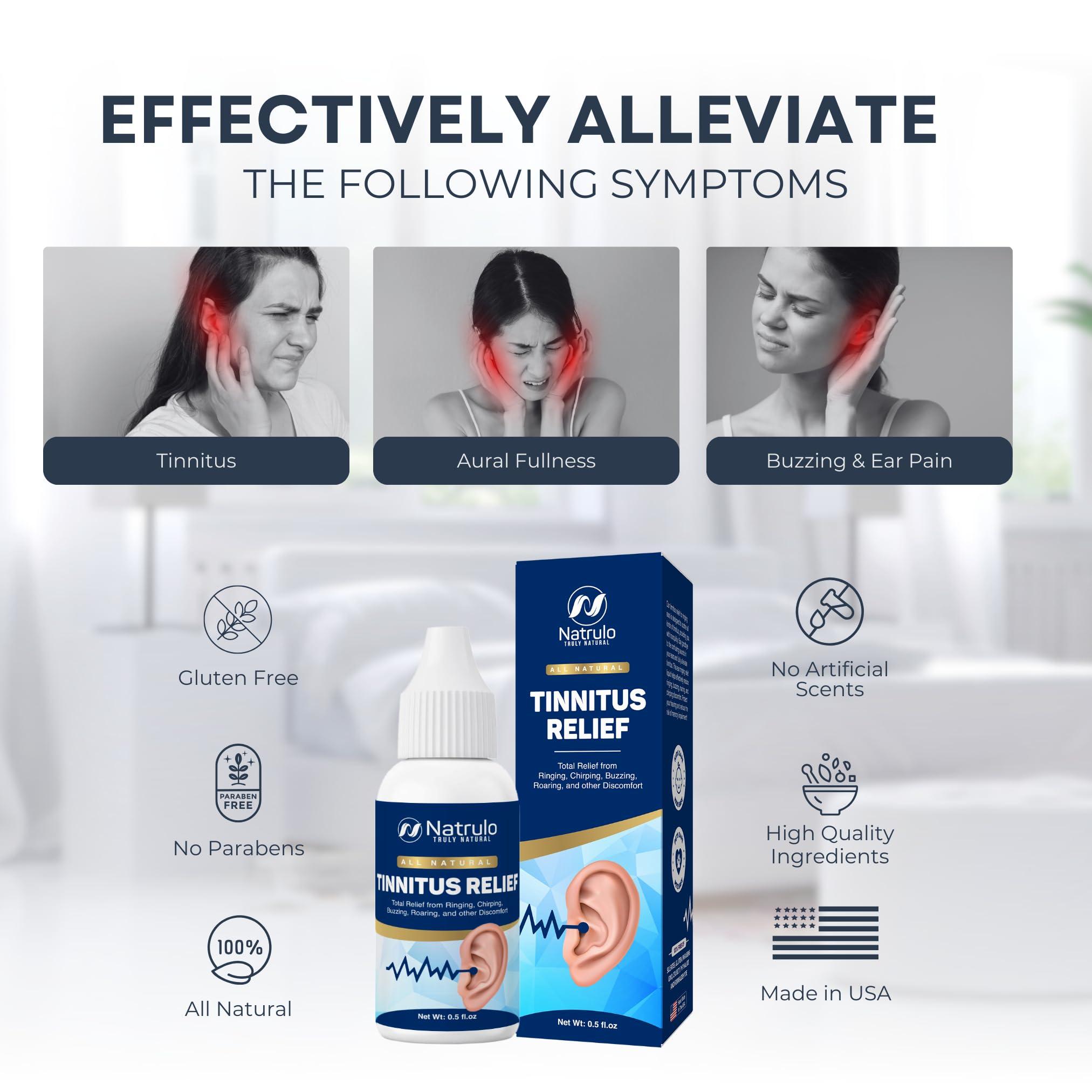 Natrulo Tinnitus Relief for Ringing Ears Natural Ear Ringing Drops for Tinnitus Treatment Sooth Discomfort, Reduce Ear Noise Ear Cleaner Ear Wax Removal Drops Improve Hearing & Ear Health, Made in USA