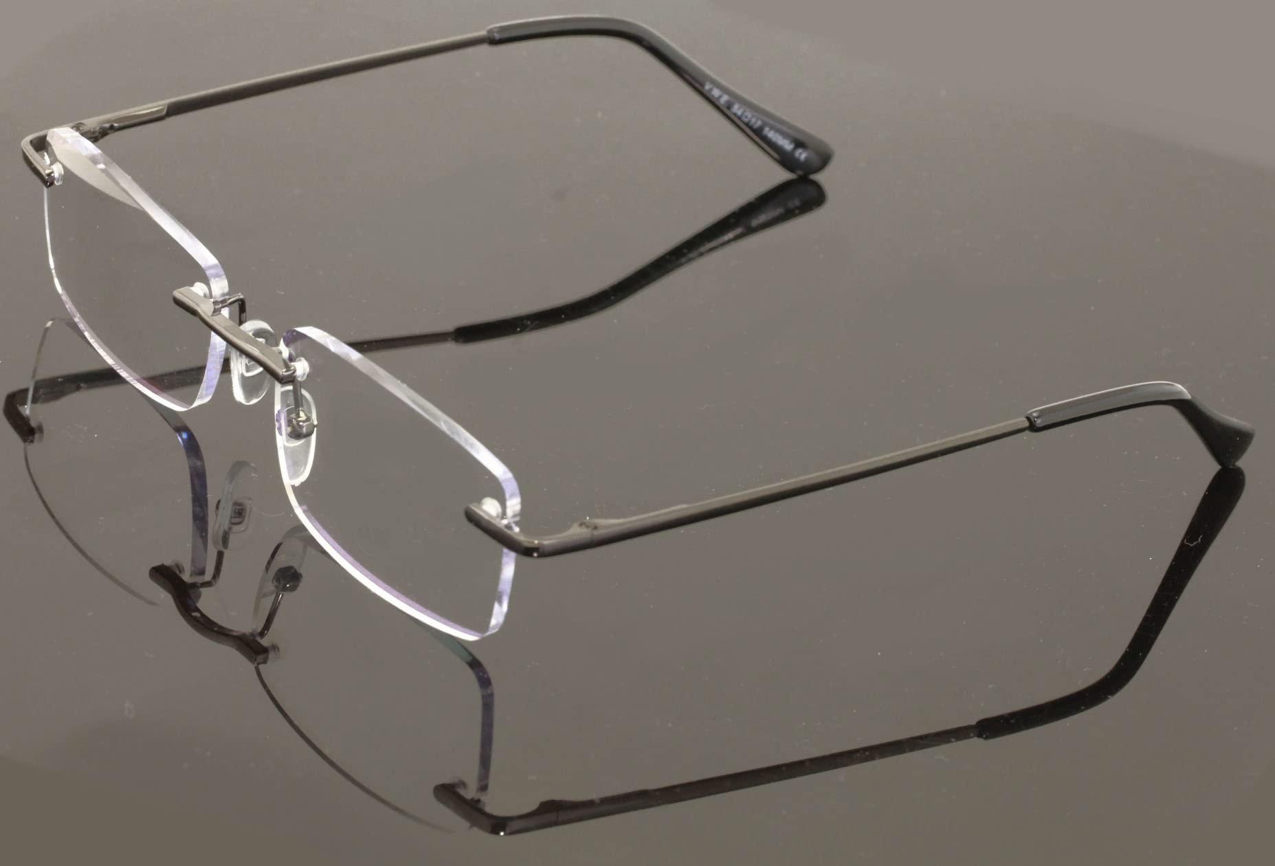 V.W.E. V.W.E. Slim Rimless lightweight metal anti blue light blocking UV reading glasses - clear lens computer reader (Gunmetal, 2.00, multiplier_x)