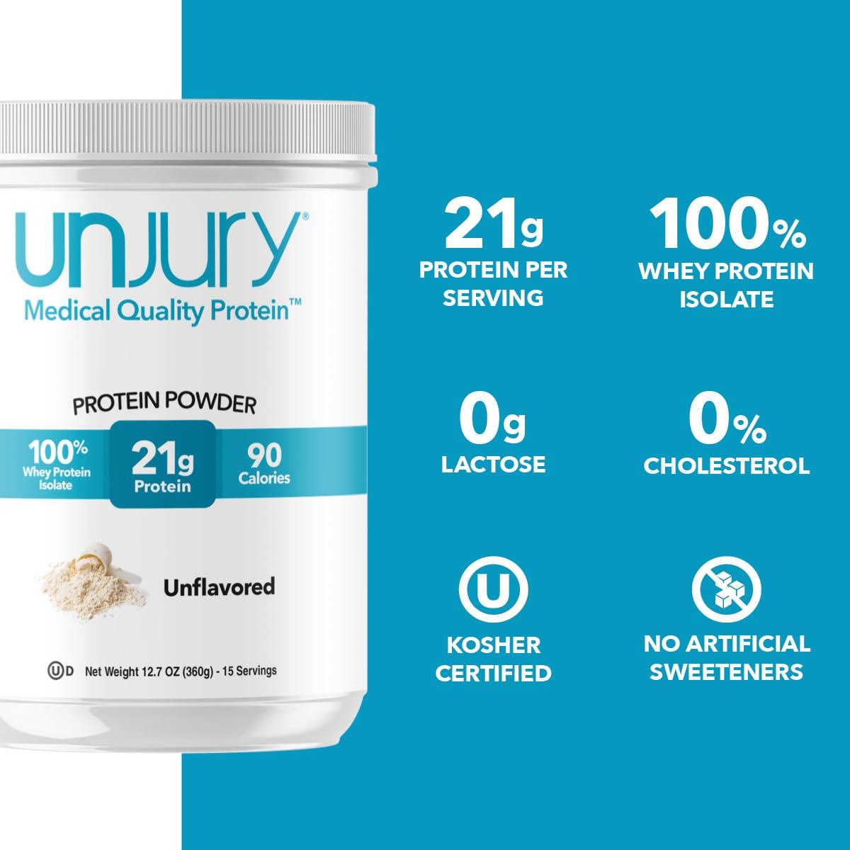 Unjury Unjury Unflavored Protein Powder | 21g 100% Whey Isolate Protein Powder | Unflavored Whey Protein Powder | Low Carb and Sugar Free Whey Protein Isolate | Gluten Free | Certified Kosher | 15 Servings