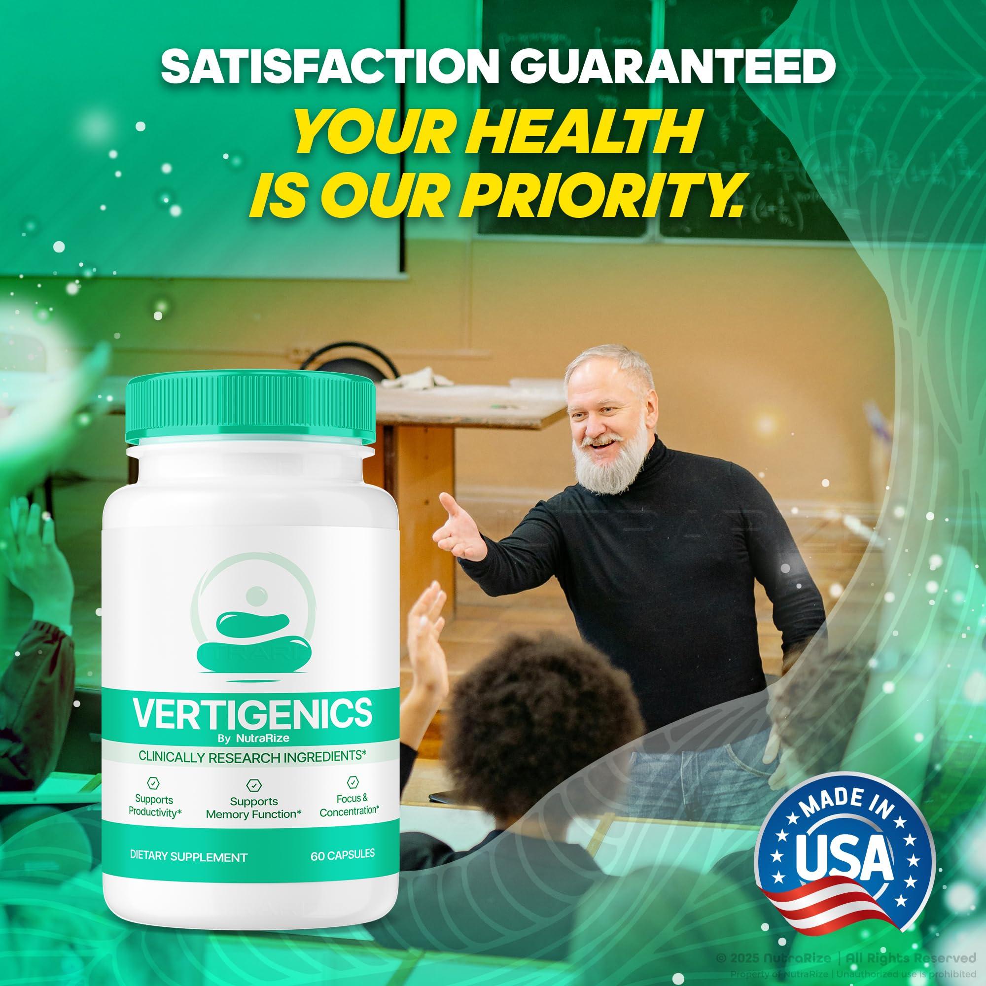 NutraRize Vertigenics - Natural Formula for Balanced Nutrition, Maximum Strength Supplement for Cognitive Health & Wellness, Premium Support Capsules, Vertigenics Reviews Official (60 Capsules)