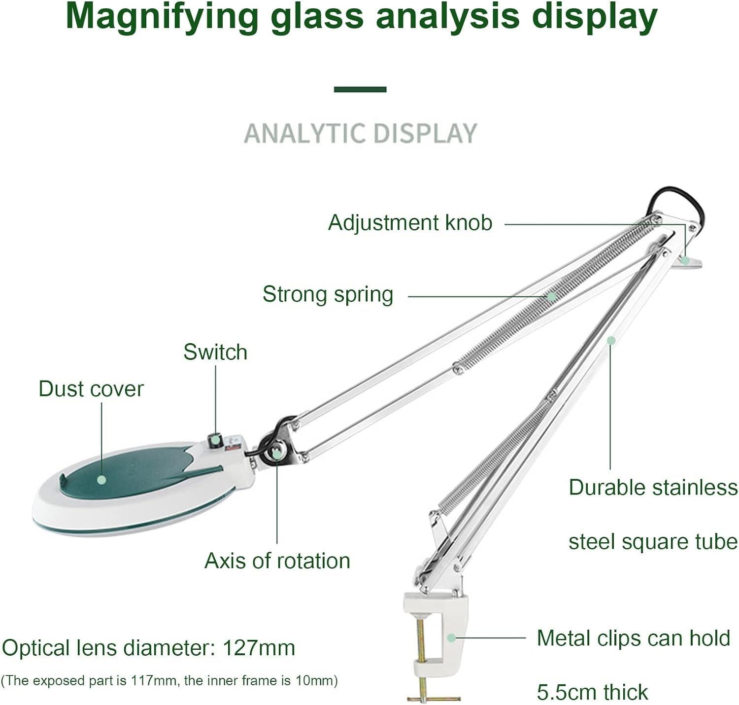 YUNYHAO 10X/15X/20X Magnifying Glass with Lamp and Stand, 3 Color Modes Infinitely Dimmable, Adjustable Swing Arm LED Lighting Magnifying Glass Desk Lamp (Color : 20X)