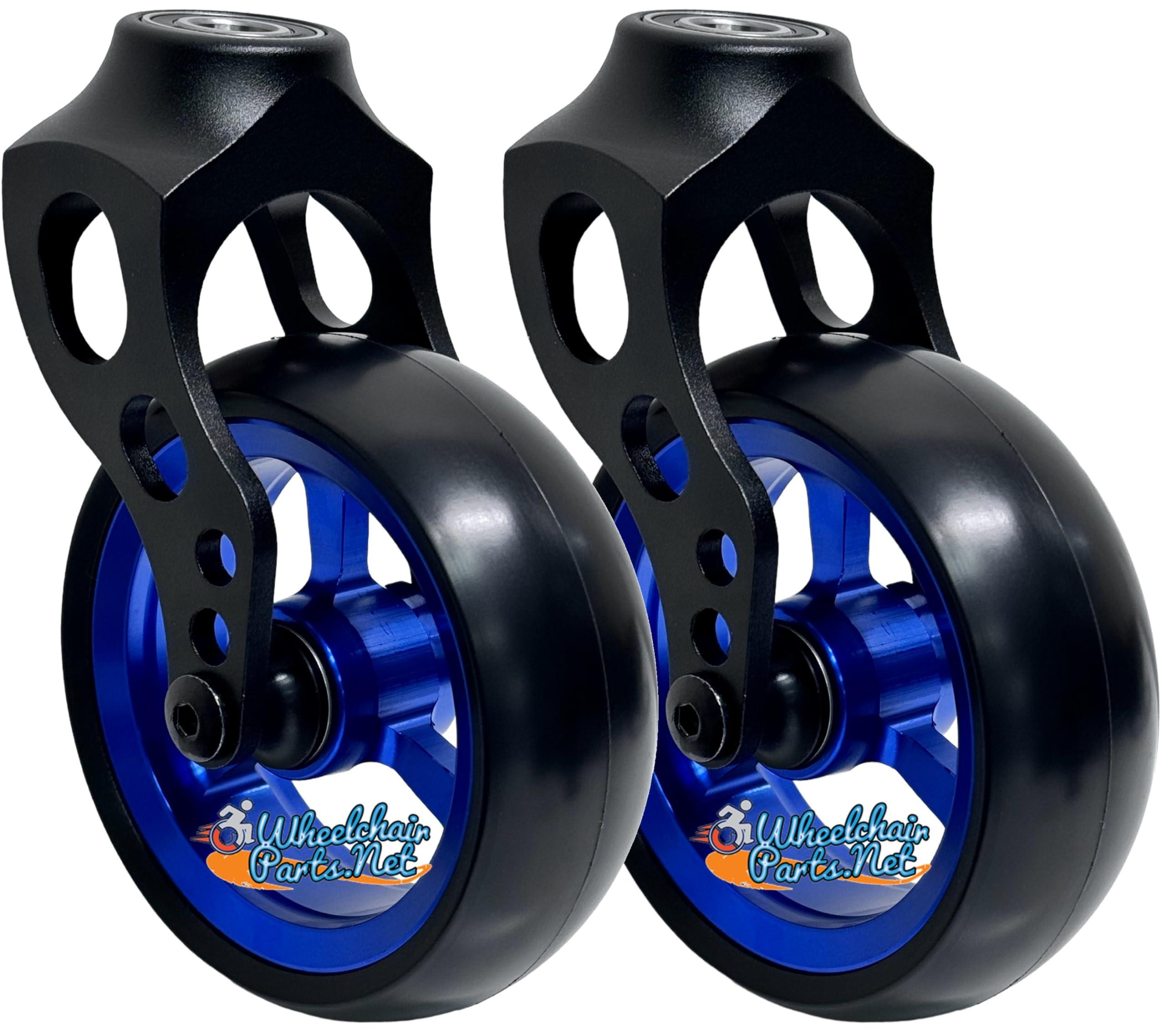 Wheelchairparts.Net Wheelchair Front Caster Fork with 4x1.40 Easy Roll Wheel (Blue Rim/Black Fork)