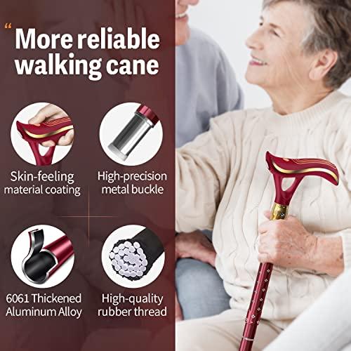 ispuoocti ispuoocti Folding Cane, Smart Alarm Foldable Cane with Light, Fashion Walking Cane for Women&Men, Adjustable Canes for Seniors, USB Direct Charging, Lightweight and Portable (Red)