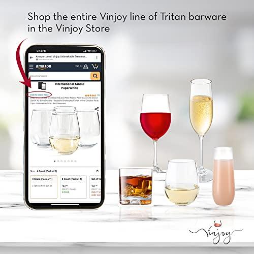 Vinjoy Reusable Plastic Wine Glasses (Set of 4) - Clear Plastic Wine Glasses with Stem (12 oz), Tritan Non Disposable Wine Glasses, BPA-Free, Unbreakable Plastic Glasses for Party, Outdoor Plastic Wine Glass