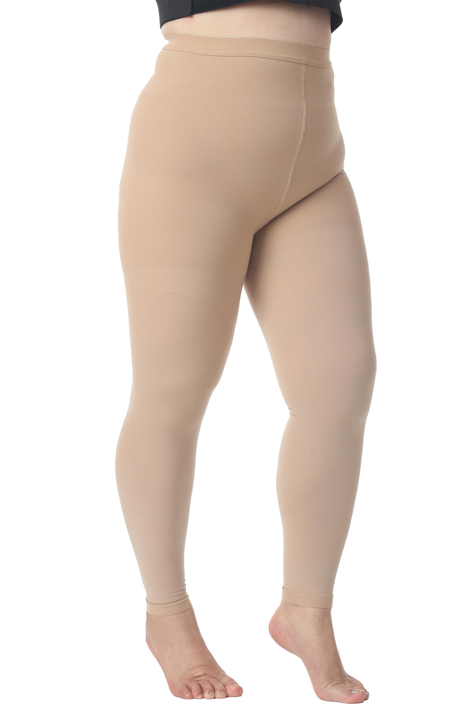 AMZAM Plus Size 4XL Medical Compression Pantyhose for Women & Men, 15-20 mmHg Graduated Compression Leggings, Opaque Footless Waist High Compression Stockings for Edema, Varicose Veins, Flight, DVT, Beige