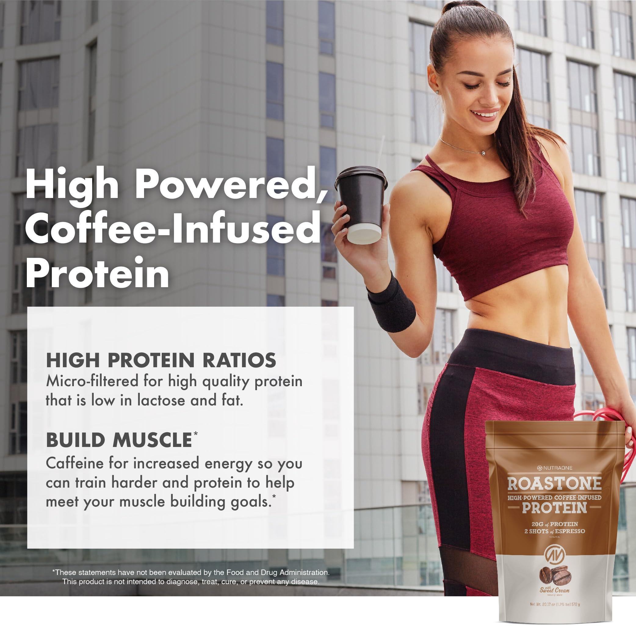 NutraOne Nutrition NutraOne RoastOne Coffee Protein Powder Coffee Infused Whey Protein Powder for Energy & Focus, 160mg Caffeine and 20g Protein (Sweet Cream 1.35 lbs.)