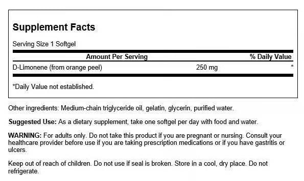 Swanson Swanson D-Limonene - Orange Peel Extract Supplement Promoting Cellular Health - High Potency Formula Supporting Health Defense - (60 Capsules, 250mg Each) (2 Pack)