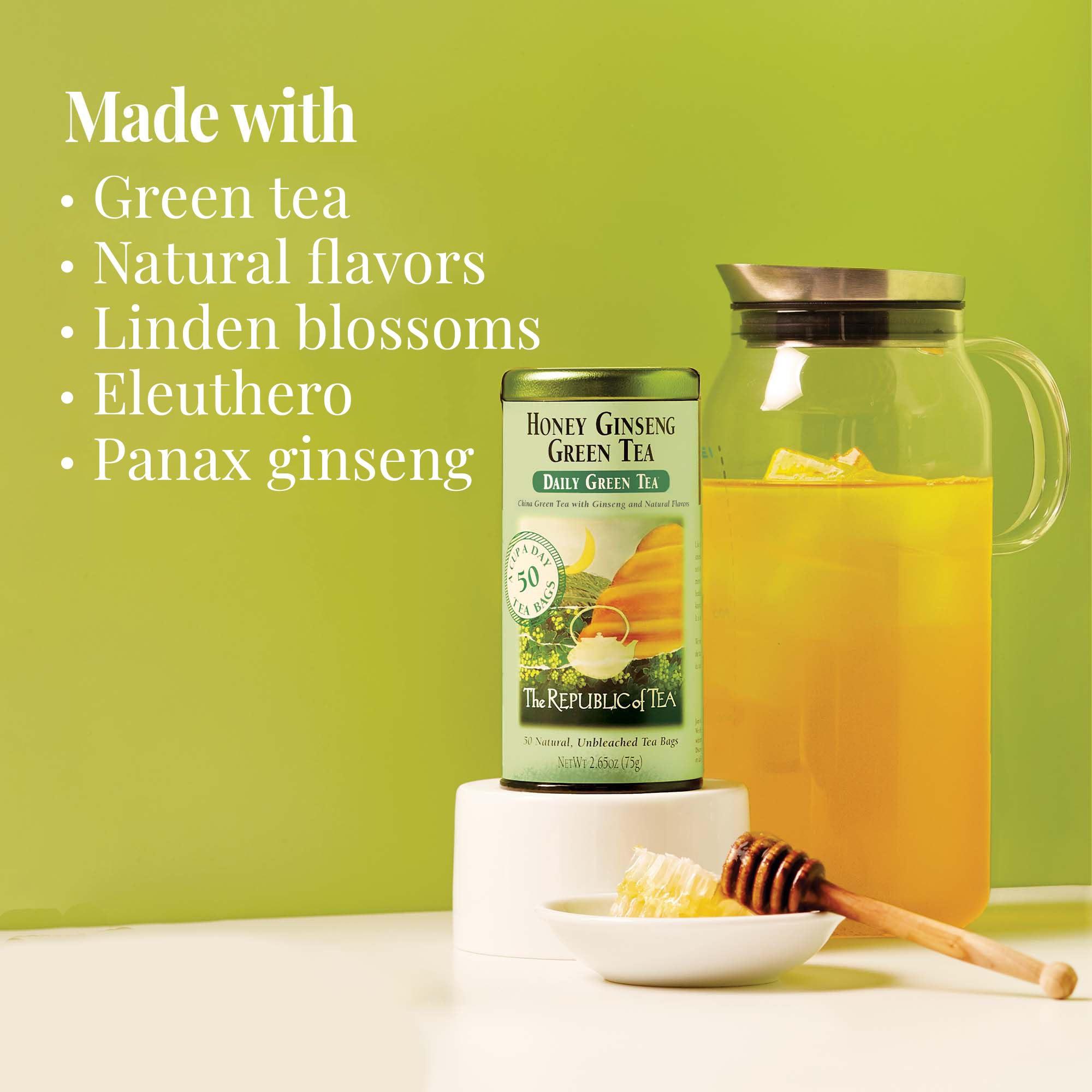The Republic of Tea The Republic of Tea - Honey Ginseng Green Tea, 50 Tea Bags, Tin | Flavored Gourmet Tea | Caffeinated