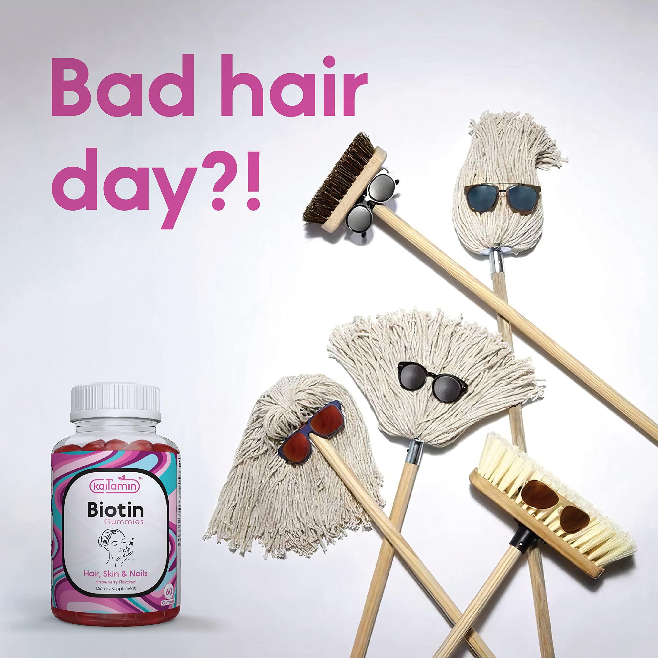 Kaitamin Kaitamin Biotin Vitamin B7 Gummies for Hair Skin & Nails - 5000 mcg per Serving - with Elderberry and Coconut Oil, 60 Strawberry Flavored Gummies - All Natural, Gluten-Free & Vegetarian (Pack of 1)