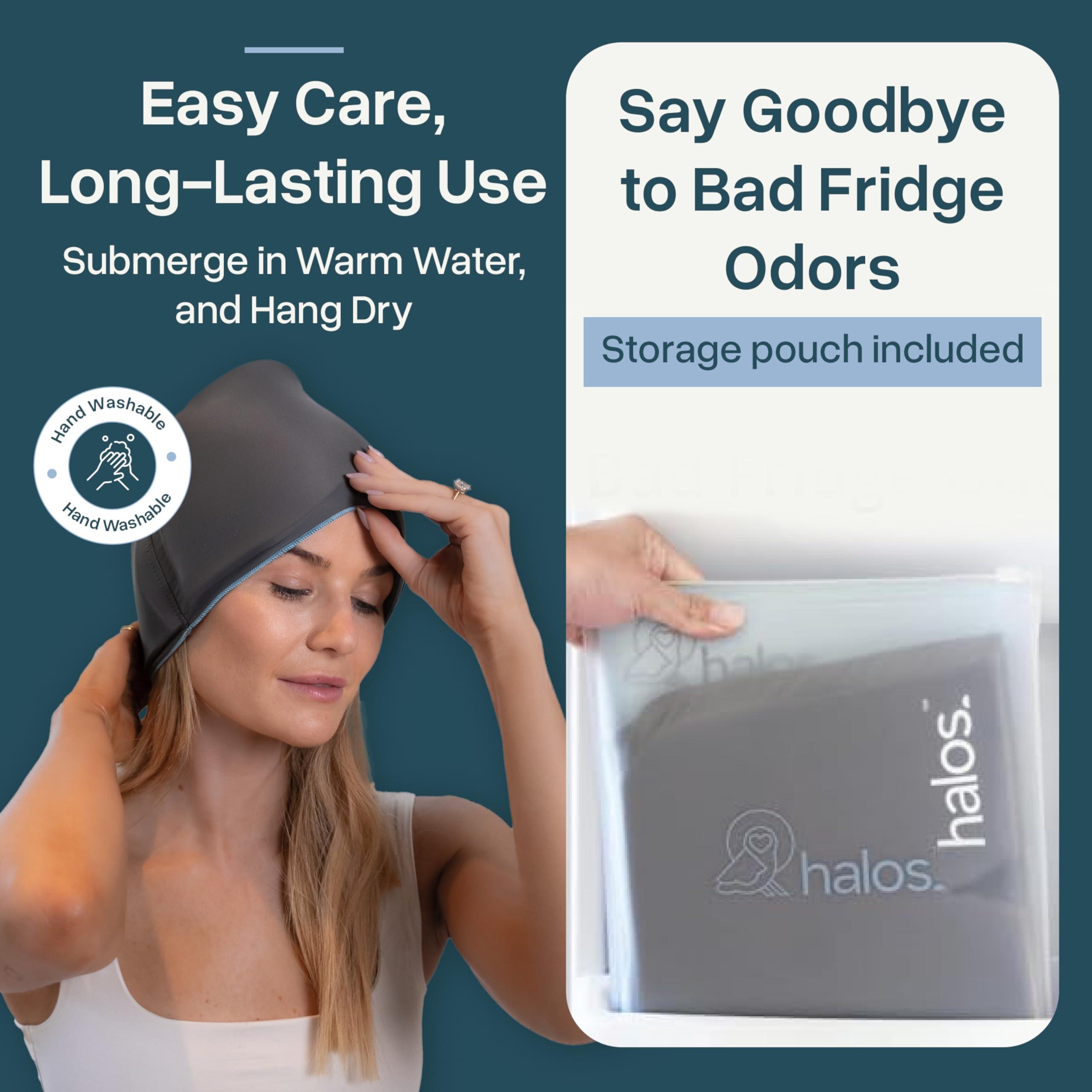 HM Halo Mask MyHalos Migraine Relief Cap, 30% Thicker, 2X More Cooling Gel, Stays Colder for Longer, Form Fitting Ice Hat, Ice Pack Head Wrap Relief, Tension Headache Relief Cap
