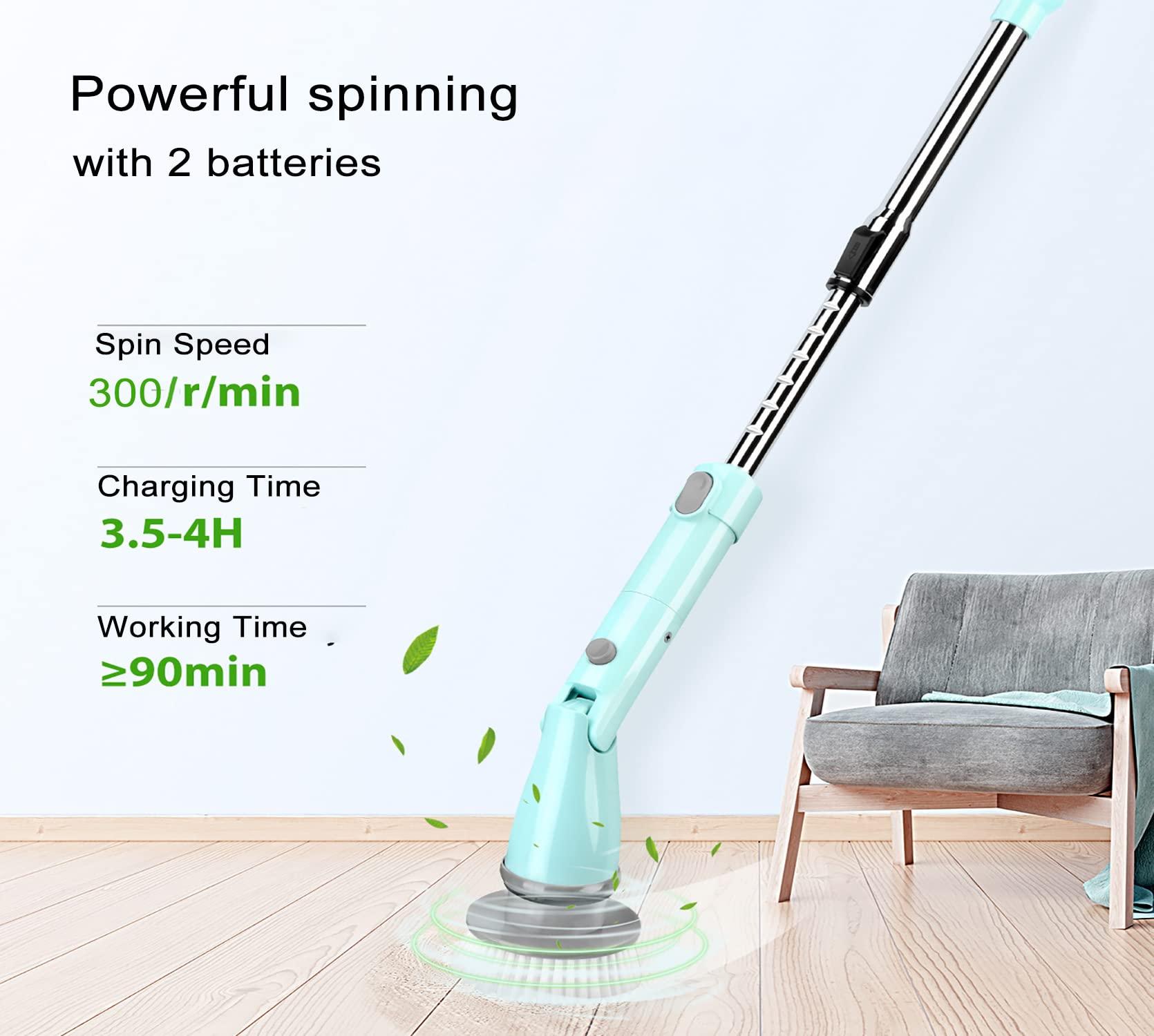Purisoul Electric Spin Scrubber,360 Power Scrubber with Long Extendable Handle and Cordless,Shower Scrubber for Cleaning,Tub and Tile Kitchen Scrubber Equipped with 4 Multi-Purpose Cleaning Brush Heads(Blue)