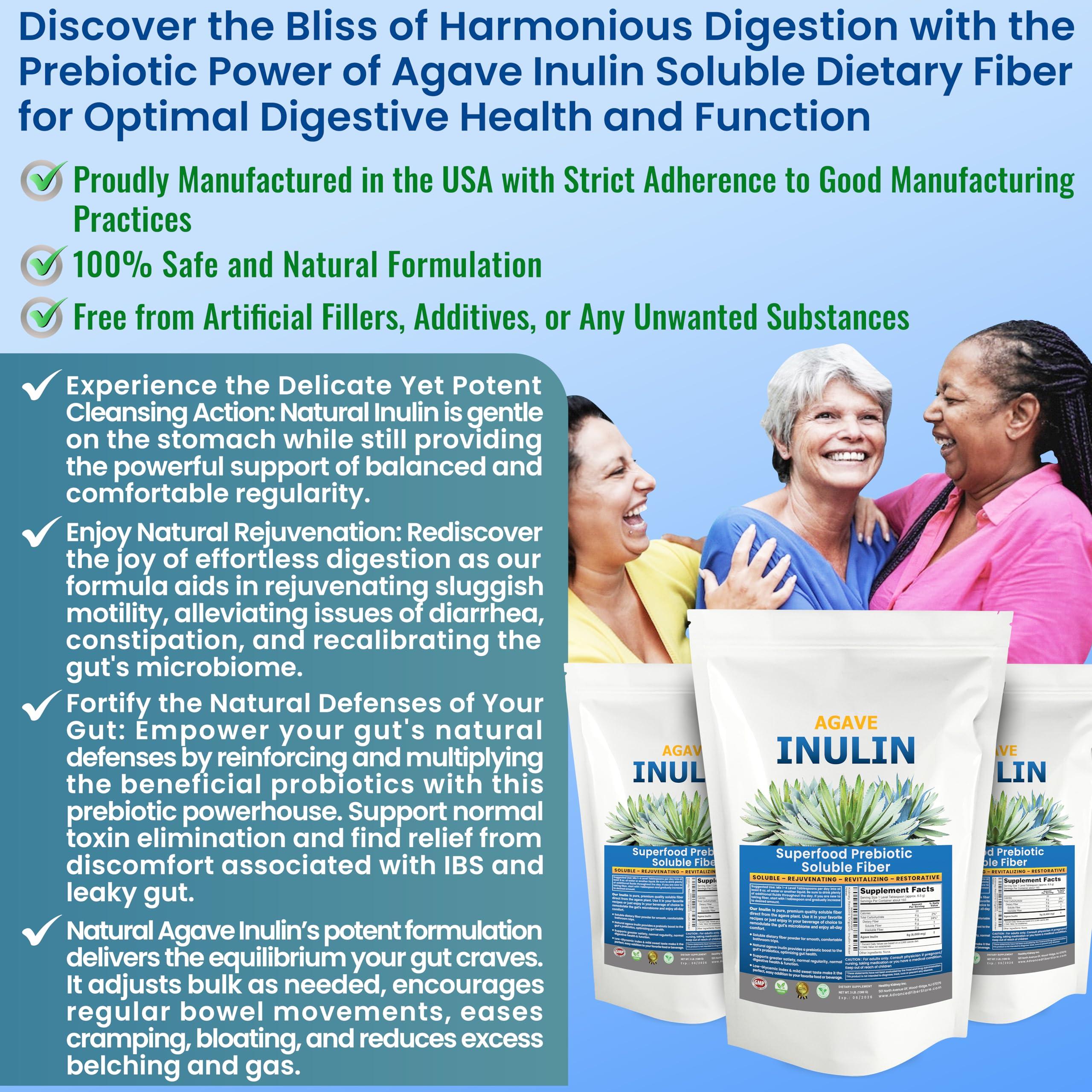 Kidney Restore Inulin Powder (48oz/3 lbs) Gentle Agave Prebiotic Soluble Fiber Supplement for Digestive Support, Gut Health, Vegan Baking, Smoothies & Drinks