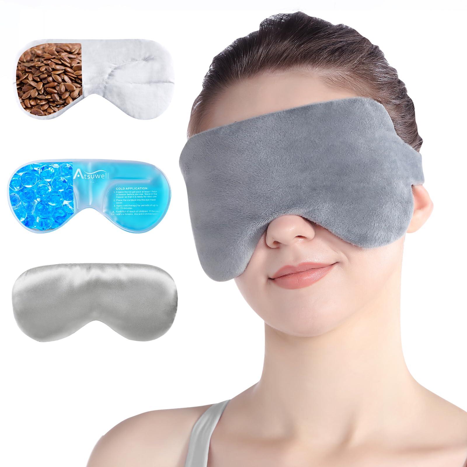 Atsuwell Atsuwell Cooling Heated Eye Mask for Dry Eyes, Microwave Warm Eye Compress for Relaxation, Sinus Pressure, Multipurpose Eye Bag with Flaxseed, Cold Gel Pad and Silky Cotton Insert