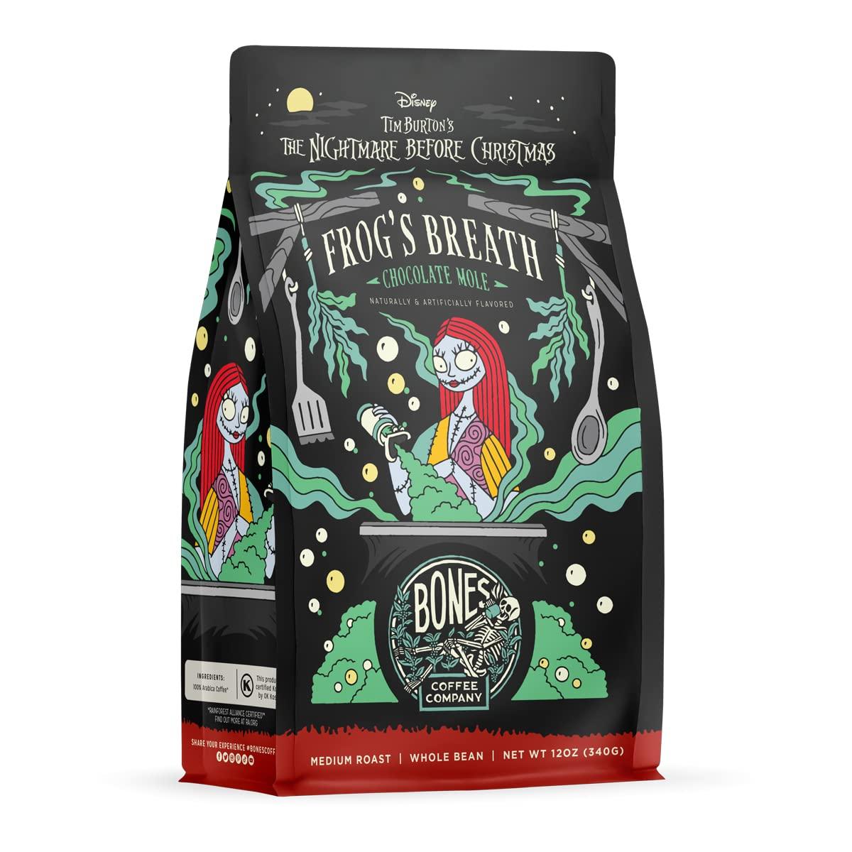 Bones Coffee Company Bones Coffee Company The Nightmare Before Christmas Frog\'s Breath Flavored Coffee Beans, Whole Bean Coffee Medium Roast Low Acid, Chocolate Mole Flavor (12 oz)
