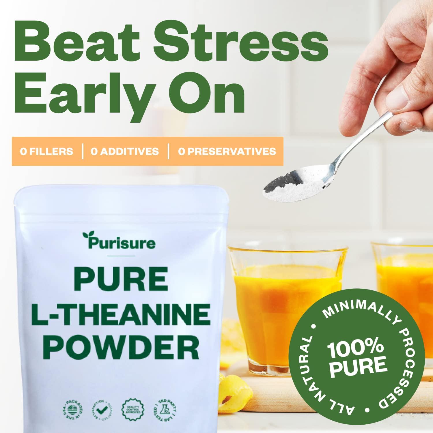 Purisure Purisure L-Theanine Powder, 100 g, Pure L Theanine Powder That Promotes Relaxation and Focus, L-Theanine Supplement for Cognitive Function, No Fillers, Non-GMO, 1000 Servings