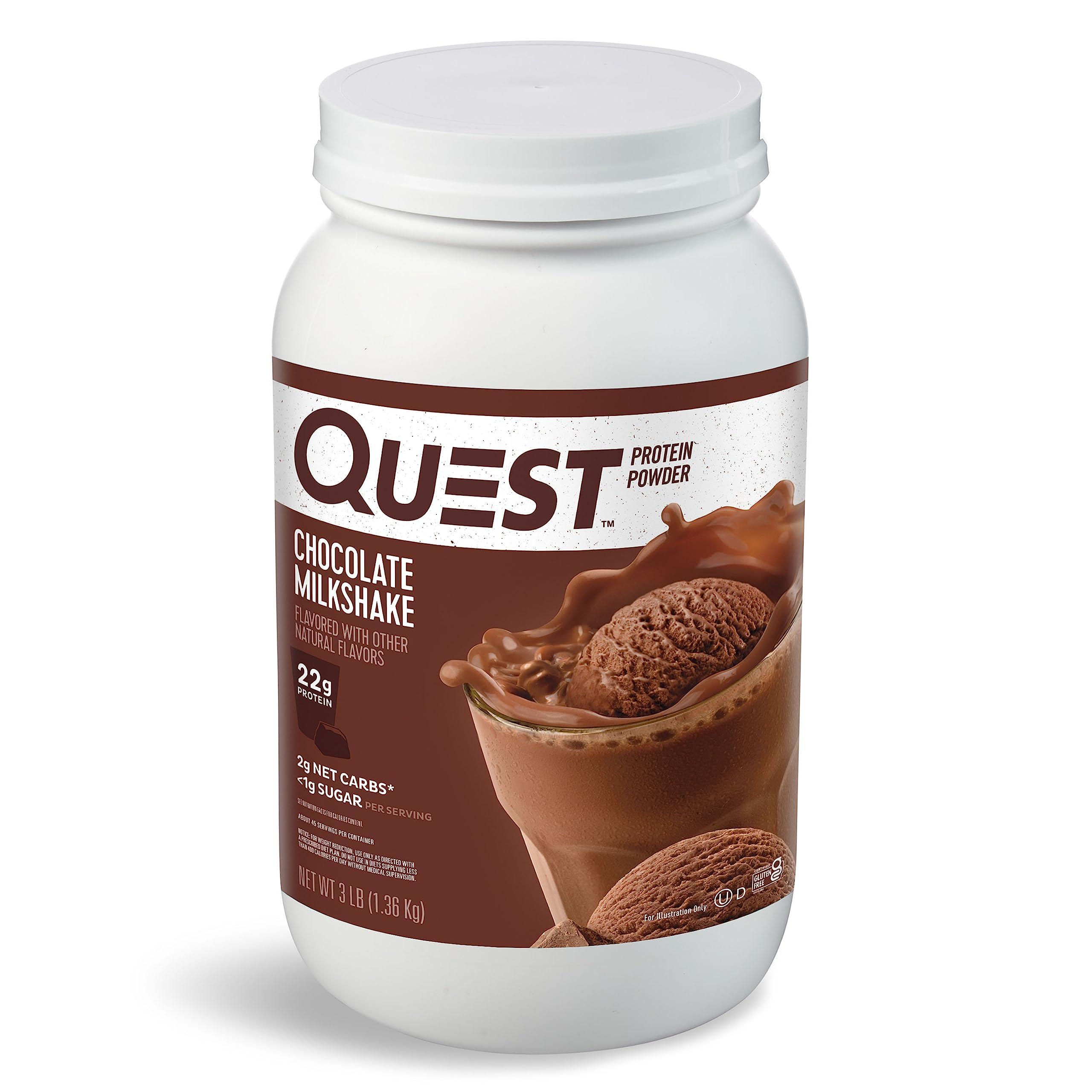 Quest Nutrition Quest Nutrition Chocolate Milkshake Protein Powder, 22g Protein, 1g Sugar, Low Carb, Gluten Free, 3 Pound, 43 Servings & Peanut Butter Protein Powder, 23g Protein, 1g Sugar, Low Carb, Gluten Free