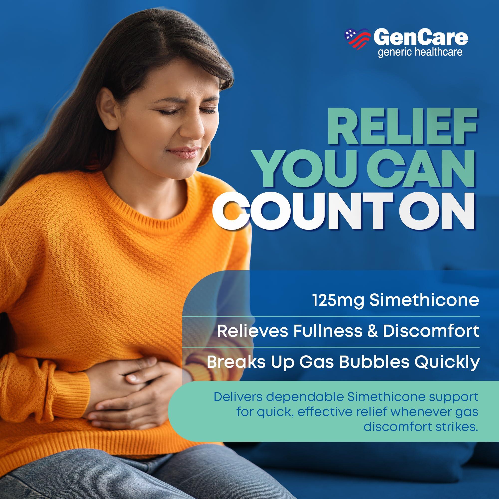 GenCare GenCare -Extra Strength Gas Relief Simethicone 125mg (180 Softgels) Maximum Strength Anti Gas Pills for Bloating Relief, Pressure & Discomfort - Compare to Generic Extra Strength Gas X