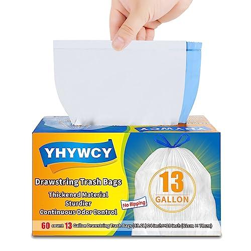 Yhywcy 13 Gallon Tall Kitchen Drawstring Trash Bags - 1 MIL Super Thicker No Ripping Garbage Bags Unscented for Restaurant, Office 13 Gallon Large Trash Cans (60count)