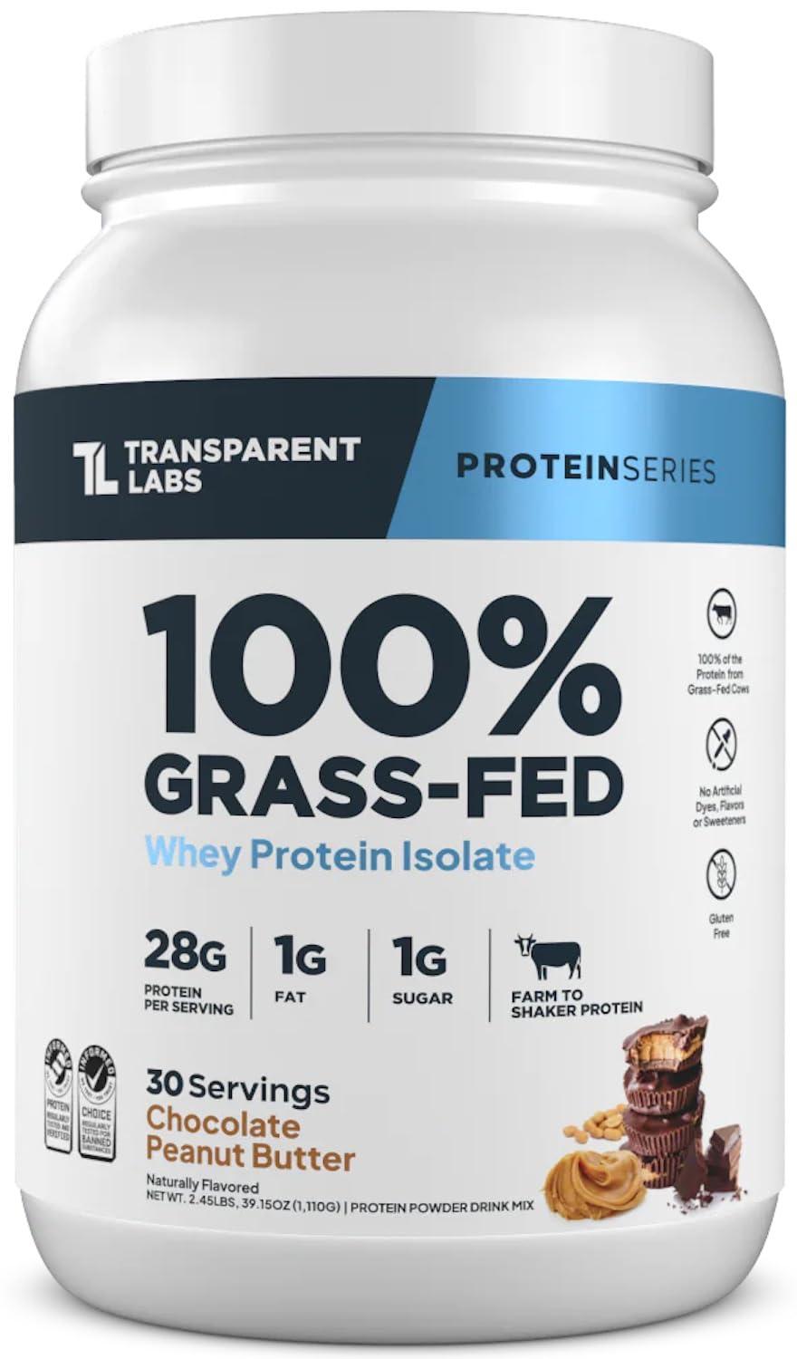 Transparent Labs Transparent Labs Grass-Fed Whey Protein Isolate - Naturally Flavored, Gluten Free Whey Protein Powder with 28g of Protein per Serving & 9 Amino Acids - 30 Servings, Chocolate Peanut Butter
