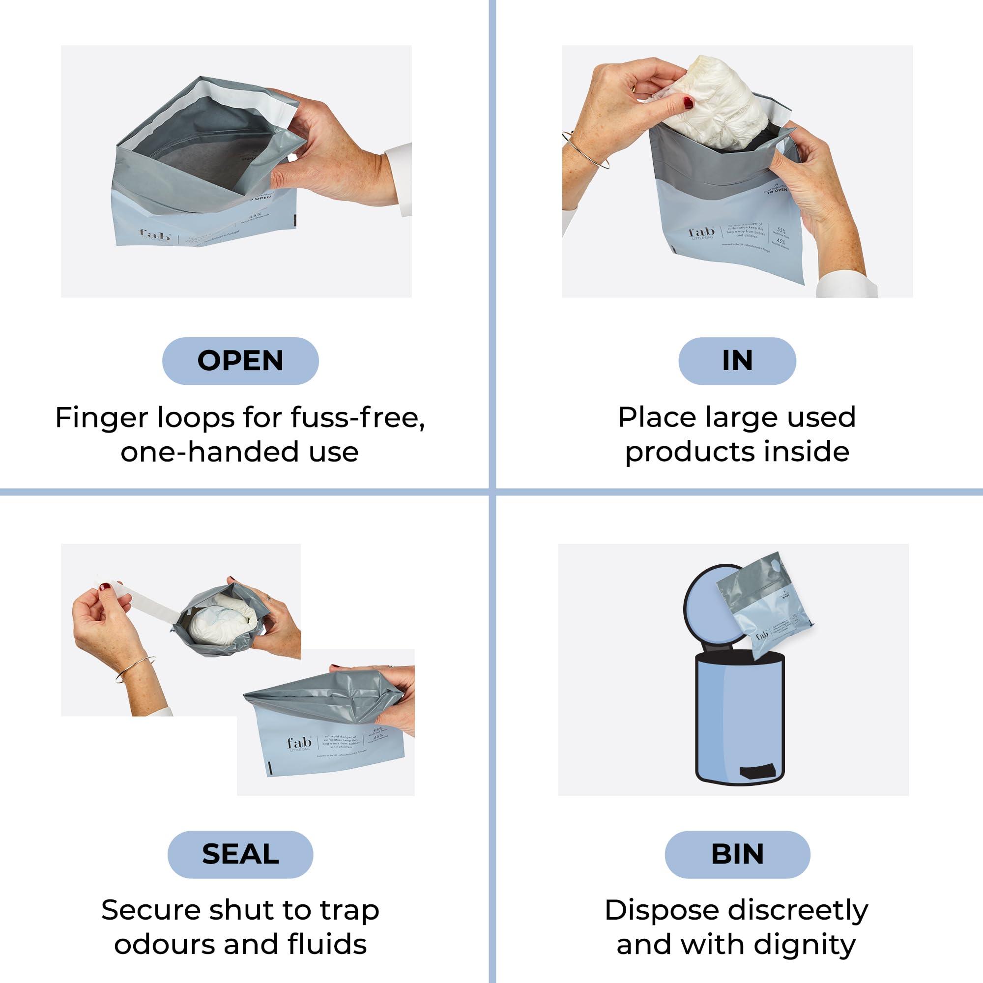 Fab Little Bag Fab Little Bag HyGeeni Disposal Bags for Nappies, Incontinence Pads, Ostomy & Catheter Bags - Prevents Odours, No Mess, Eco-Friendly, Pack of 50 Bags