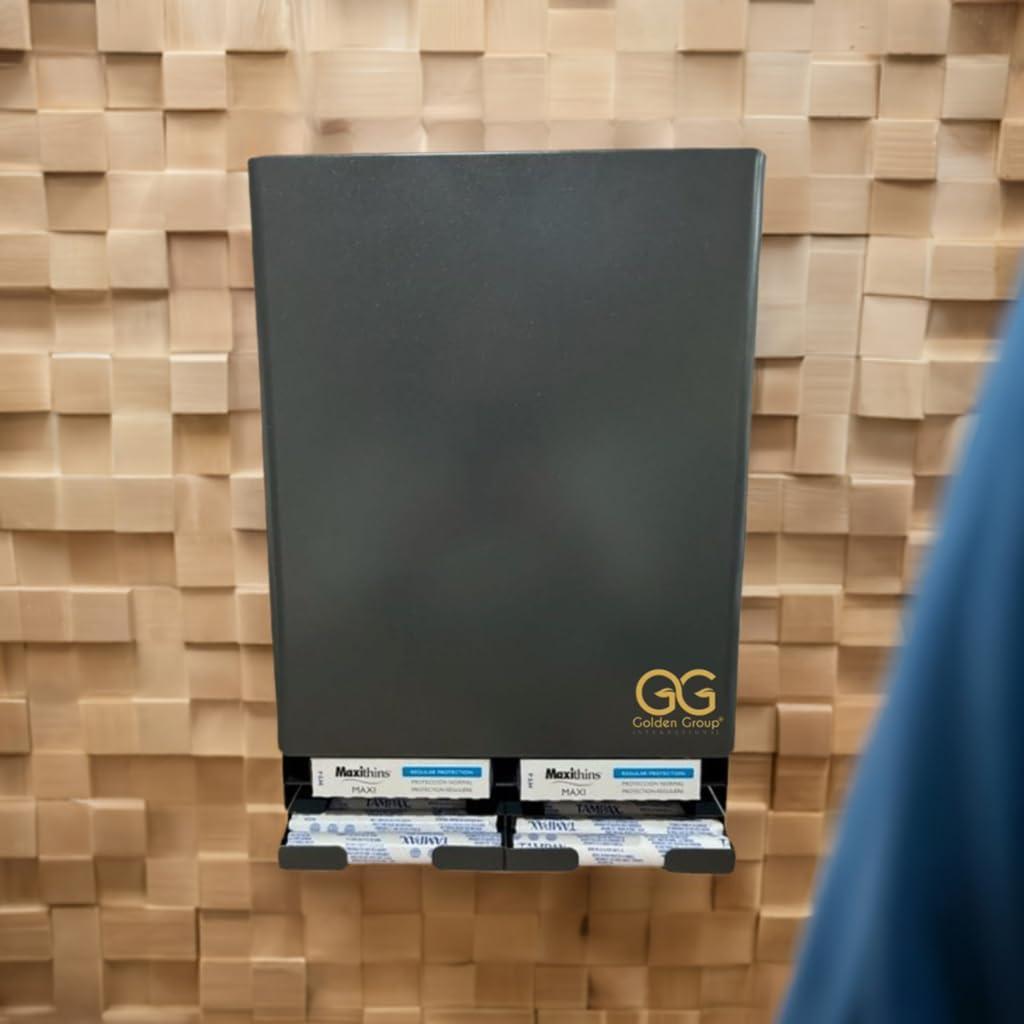 GG Golden Group International Tampon & sanitary napkin free vending dispenser for public restroom, steel cabinet with lock, wall mountable, gray SD9000GY