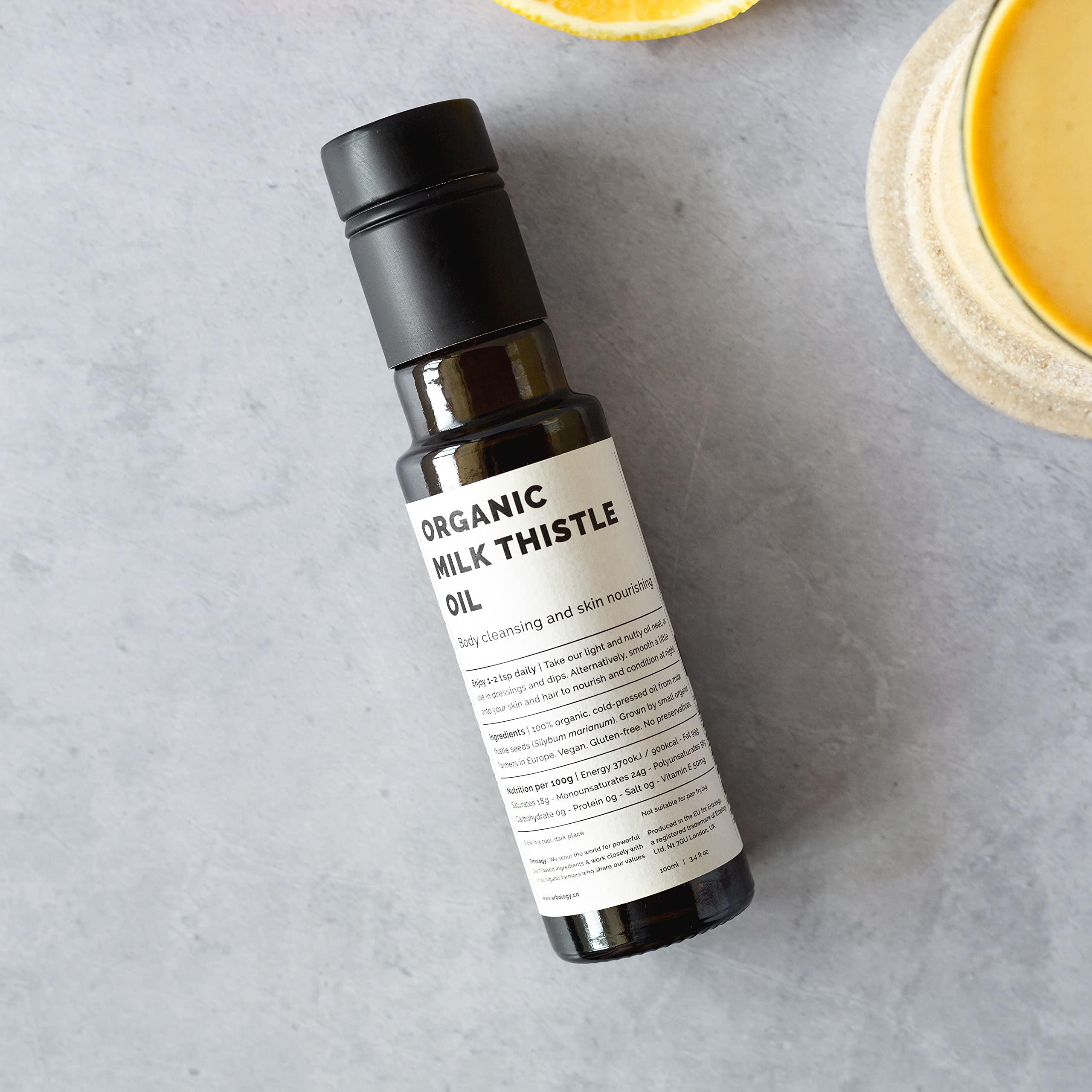 Erbology Erbology Organic Milk Thistle Oil 3.4 fl oz - Cold-Pressed - High in Vitamin E - Detoxifying - Straight from Farm - Non GMO - No Additives or Preservatives - Recyclable Glass Bottle