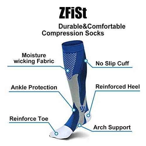 ZFiSt ZFiSt 3 Pair Sport Compression Socks Men Women, Compression Stocking Nurse Socks for Edema Travel(Black+blue+red,XXL)