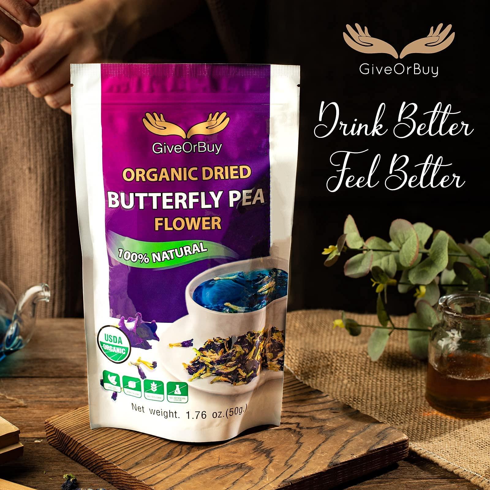 GIVEORBUY Butterfly Pea Flower 1.75 Oz Include Soursop Leaves USDA Organic (200 Leaves) Resealable Bag by GiveOrBuy