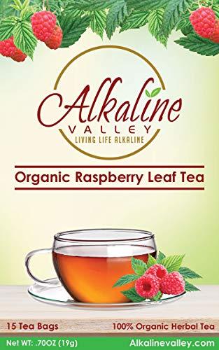 Alkaline Valley Red Raspberry Leaf Tea Organic - 15 Unbleached/Chemical-Free Tea Bags - Pack of 6 - Caffeine-Free, No GMO