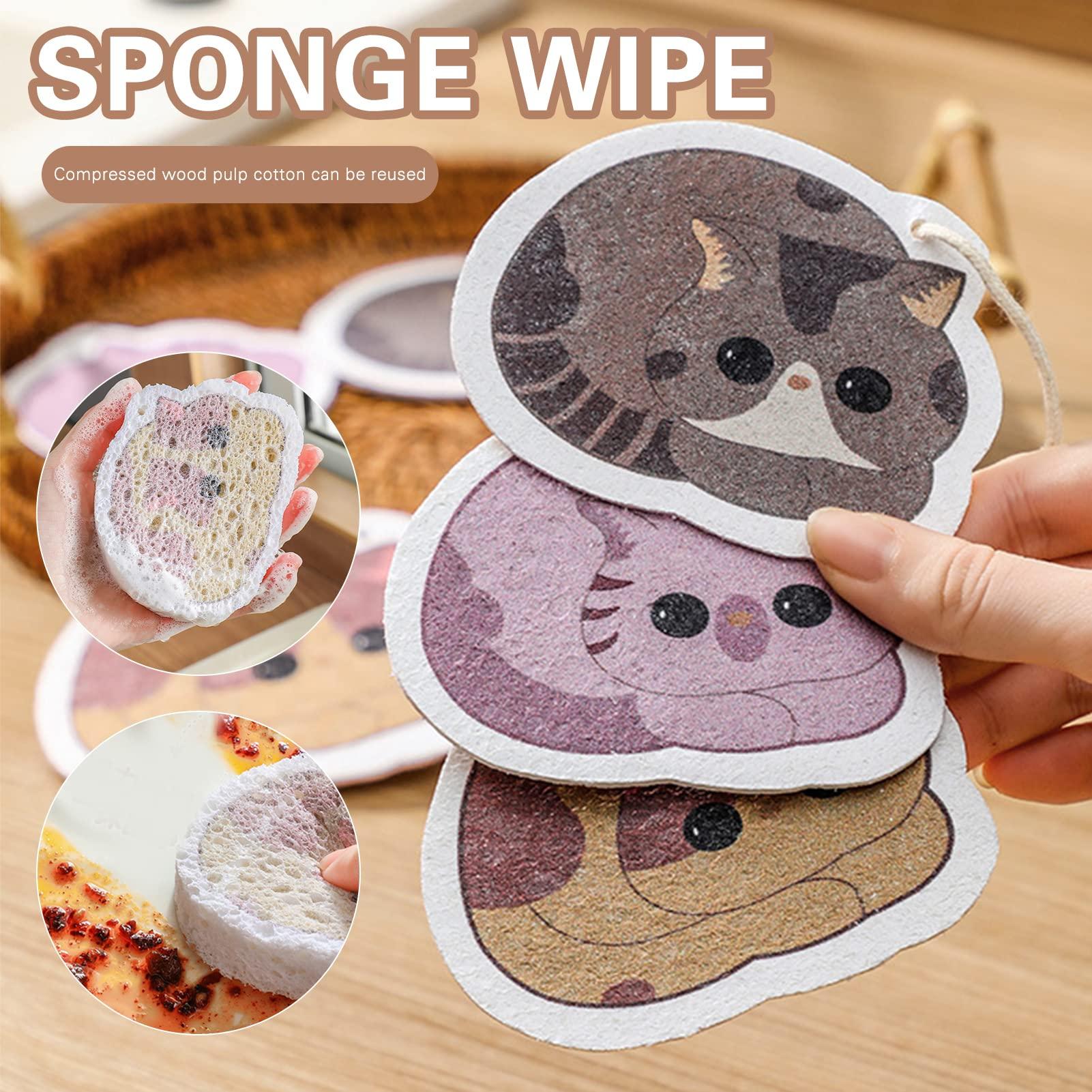Generic dish sponge eco friendly Dishwashing Sponge Wipe Compressed Wood Pulp Cotton Reusable for Kitchen Hanging Sponge Wipe Non Scratch Double Sided Tools Dishwashing Products (Color : Gray)